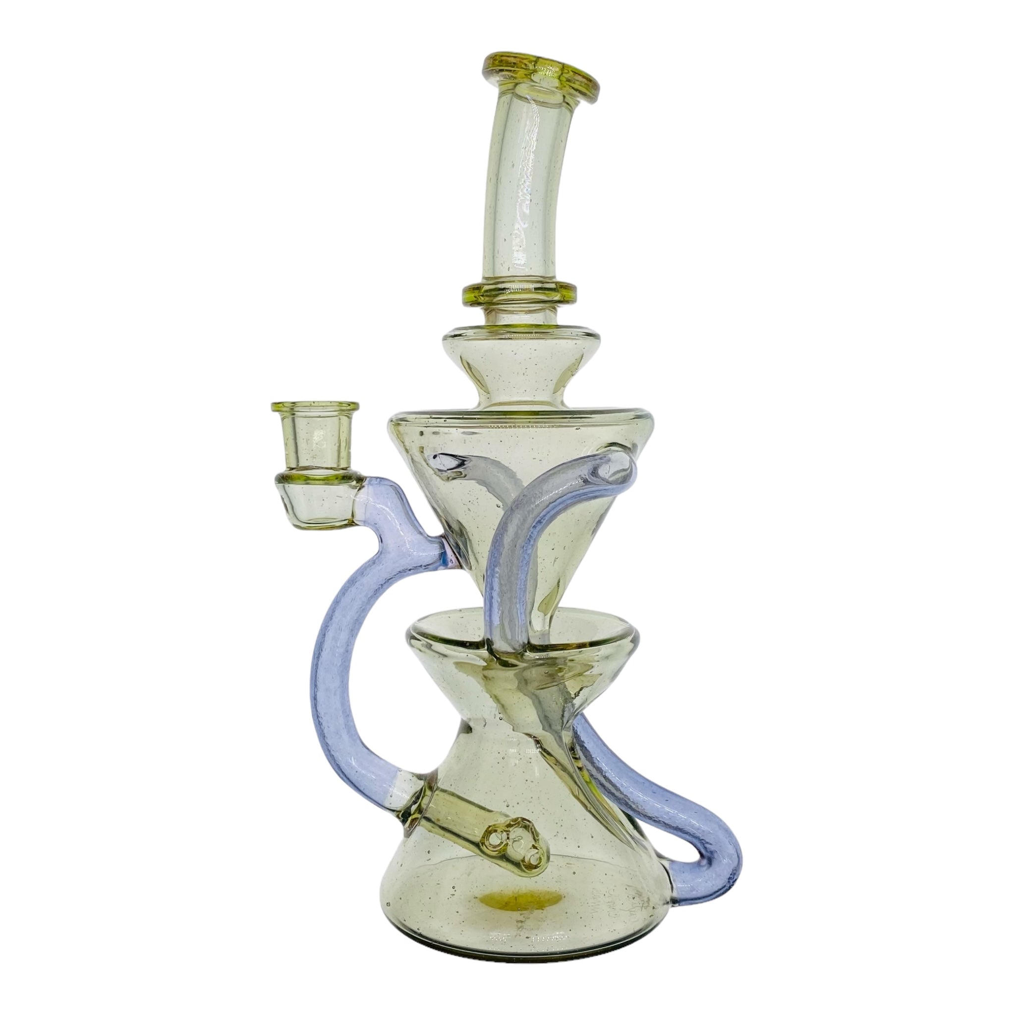 heady glass Captncronic Glass - Double Uptake Recycler Translucent Green With Purple Tubing