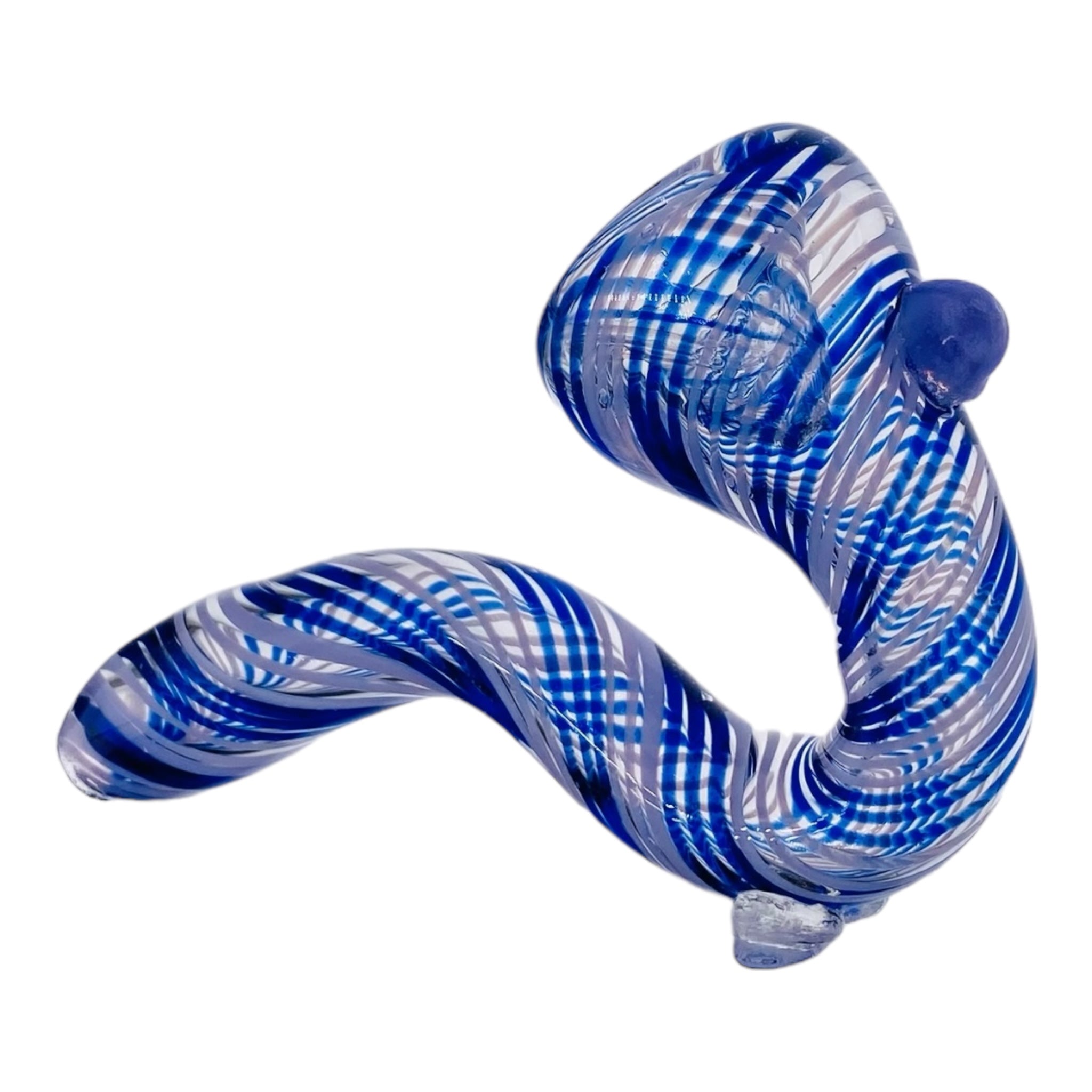 cheap heady custom Blue and White Linework Twist Sherlock holme Glass smoking Hand Pipe