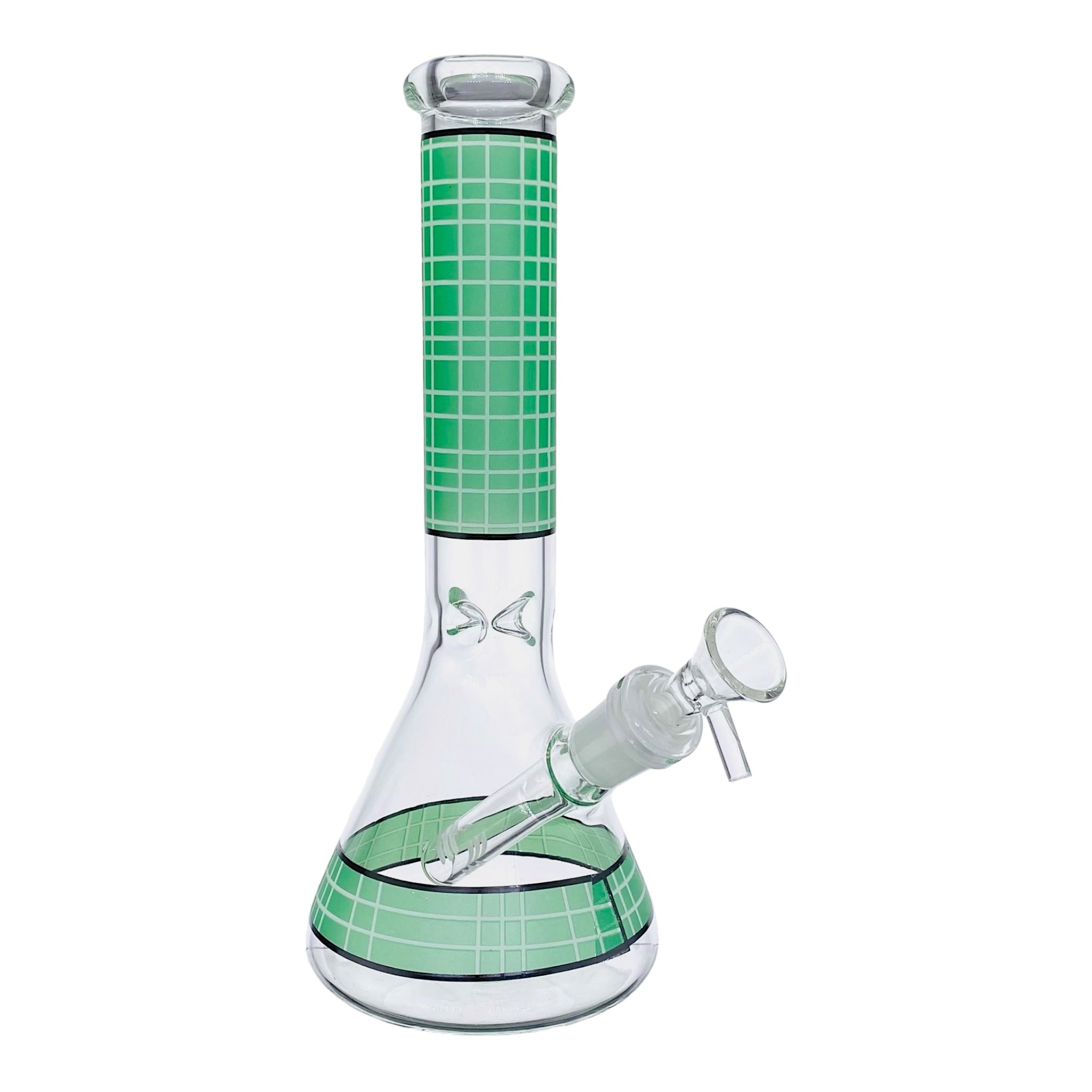 cute 10 Inch Clear Beaker Glass Bong With Green Plaid for sale