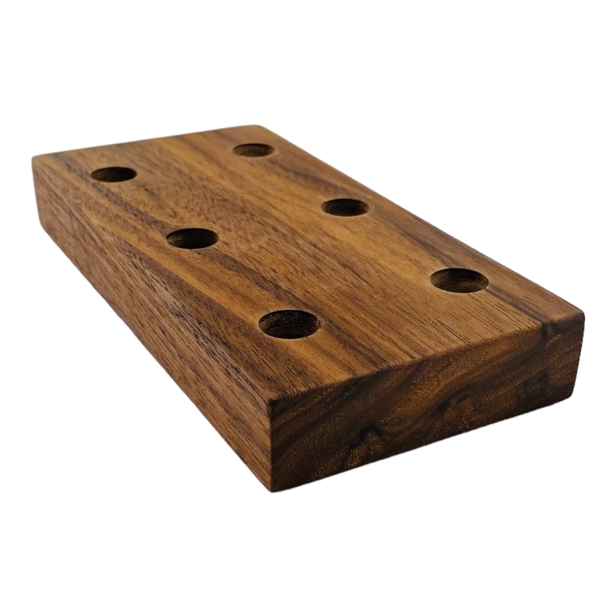 6 Hole Wood Display Stand Holder For 14mm Bong Bowl Pieces Or Quartz Bangers - Flat Black Walnut