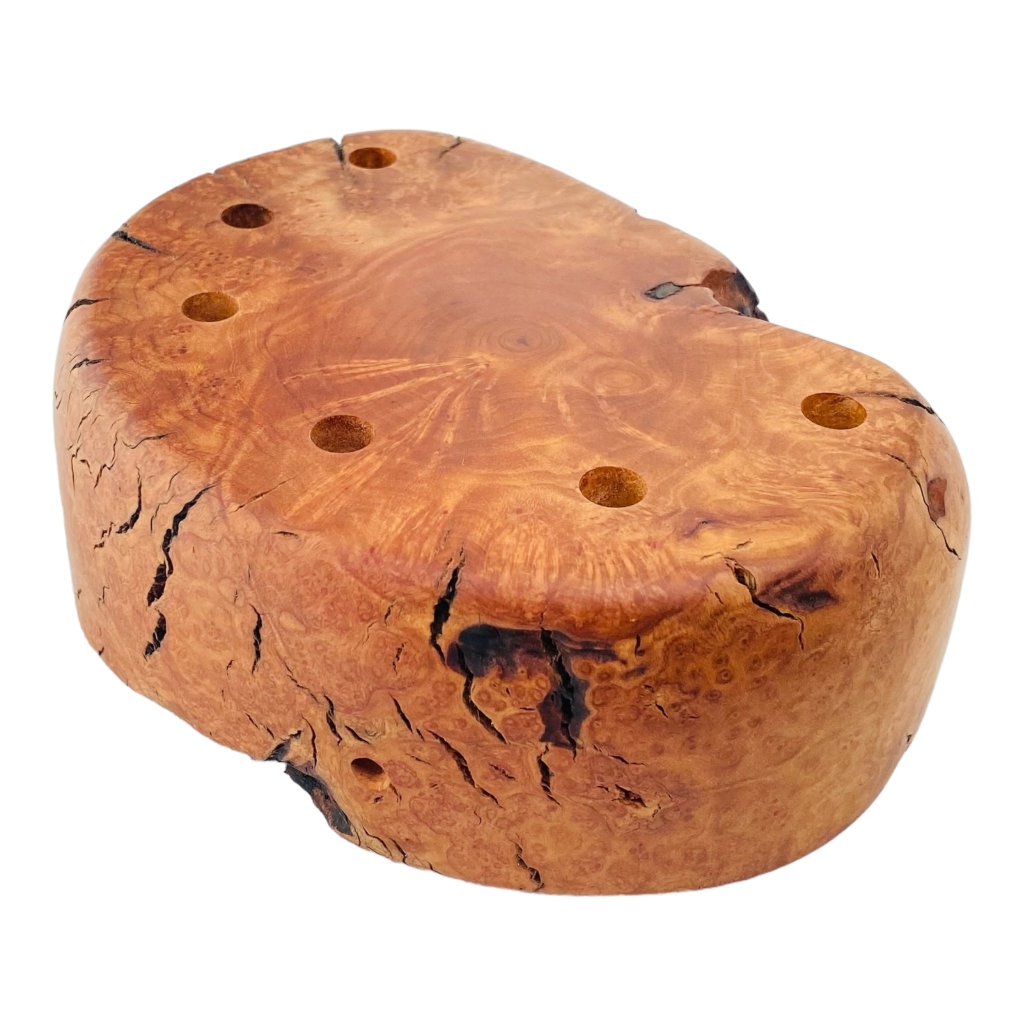 6 Hole Wood Display Stand Holder For 10mm Bong Bowl Pieces Or Quartz Bangers - Wild Fire Charred Manzanita Burl