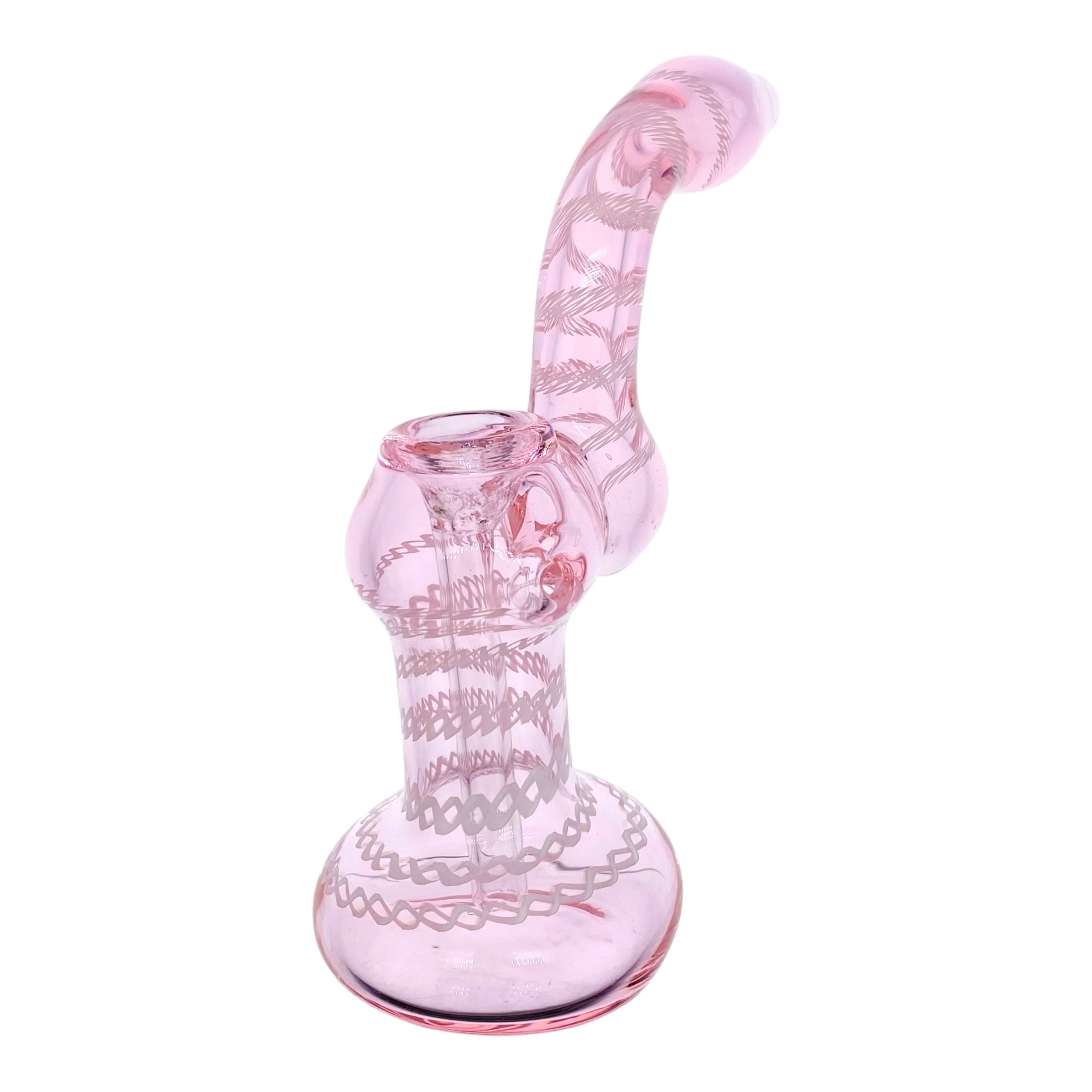heady glass cute and girly Pink And White Linework Twist Stand Up Glass Bubbler for sale