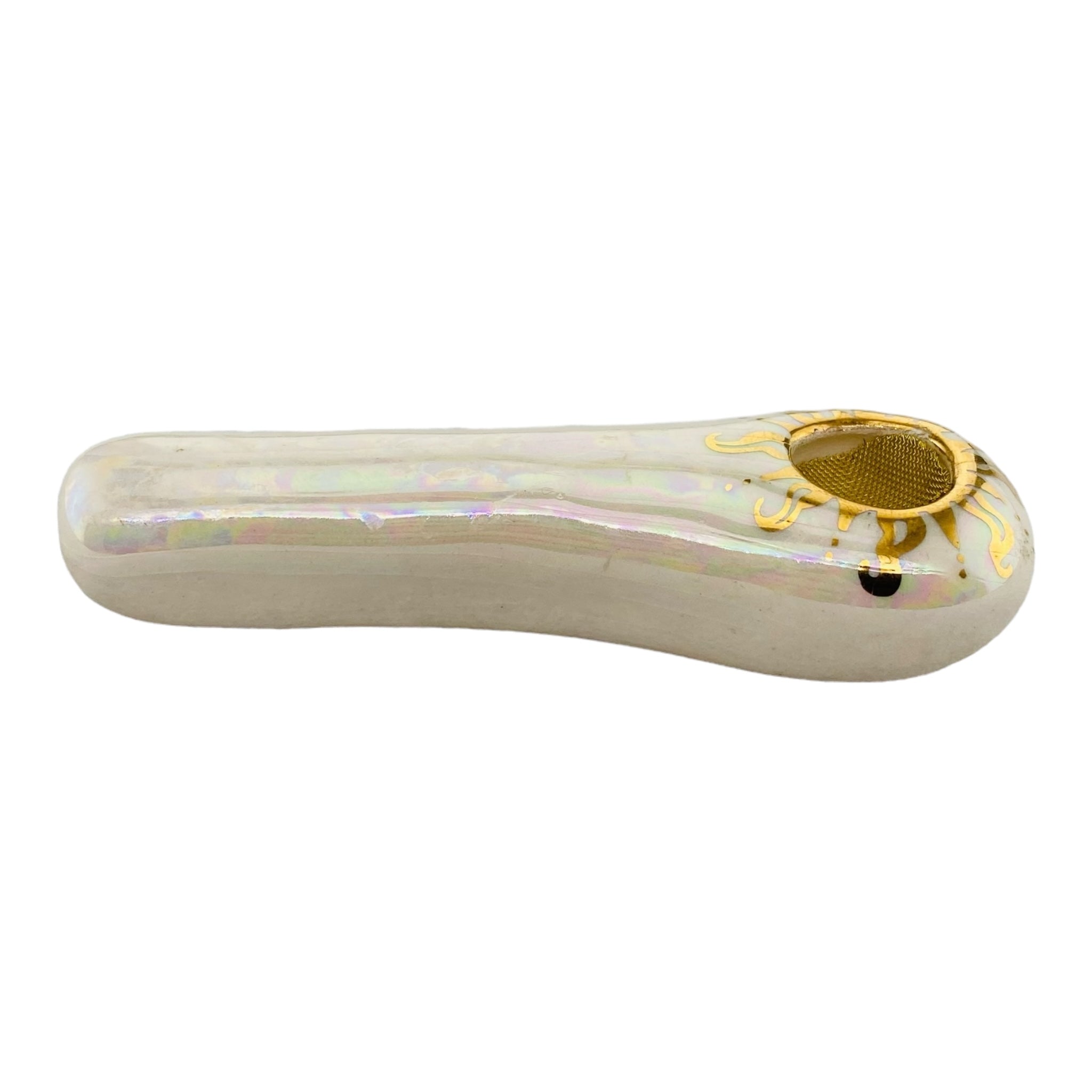 Pearl White Ceramic Hand Pipe Basic Spoon with brass screen