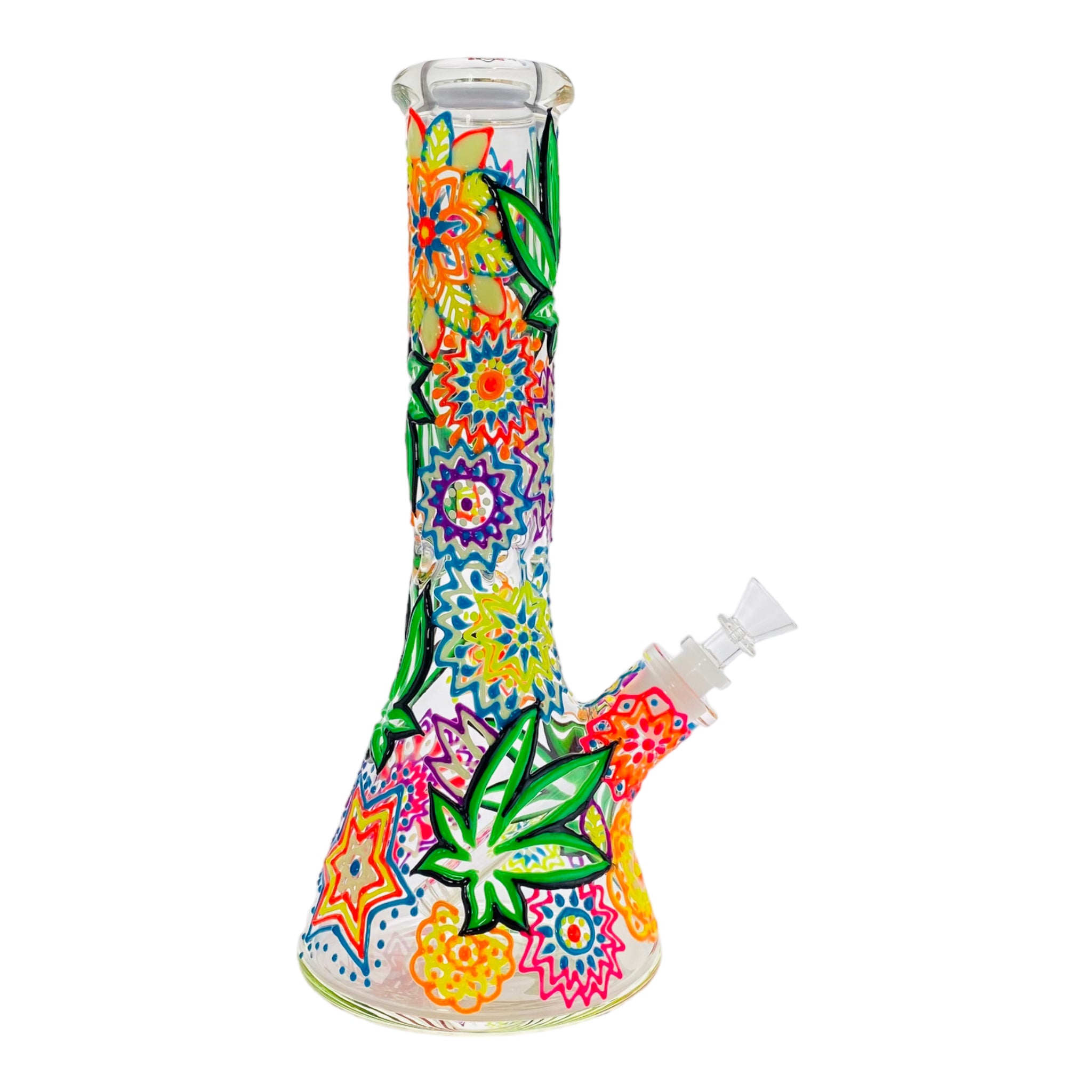 best cheap portable Groovy hippie Flower Power 9mm Thick Glass Beaker Bong