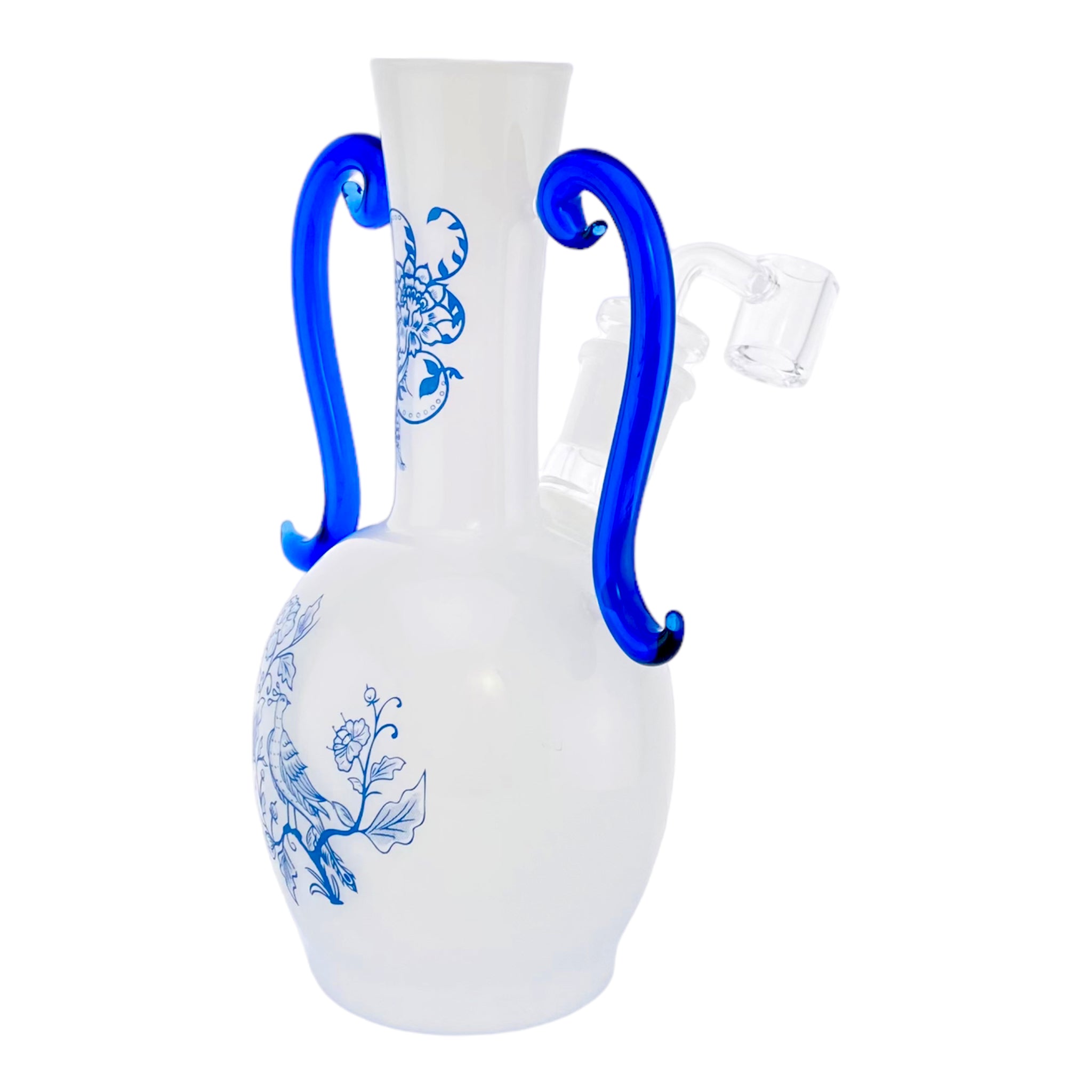 Decorative Vase Dab Rig made from white and blue glass