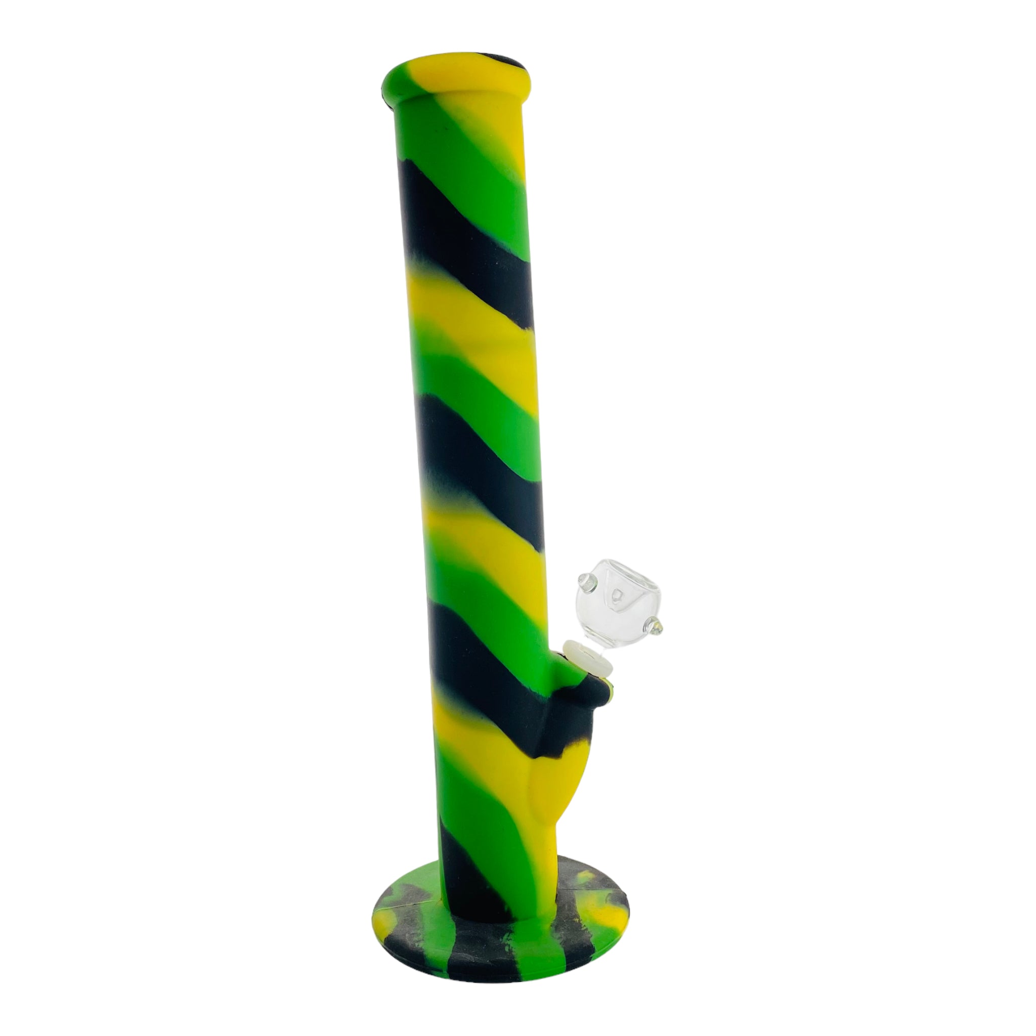 12 Inch Silicone Straight Bong With Green, Yellow, and Black Camouflage