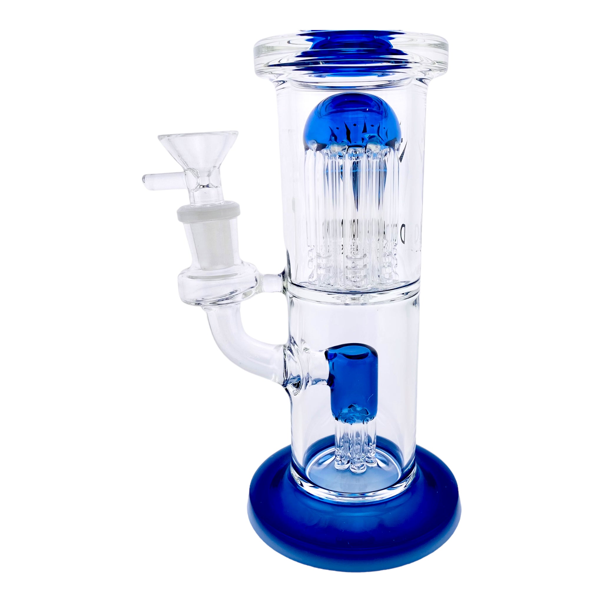 Diamond Glass Bubbler Bong With Double Tree Perc & Blue & White Accents