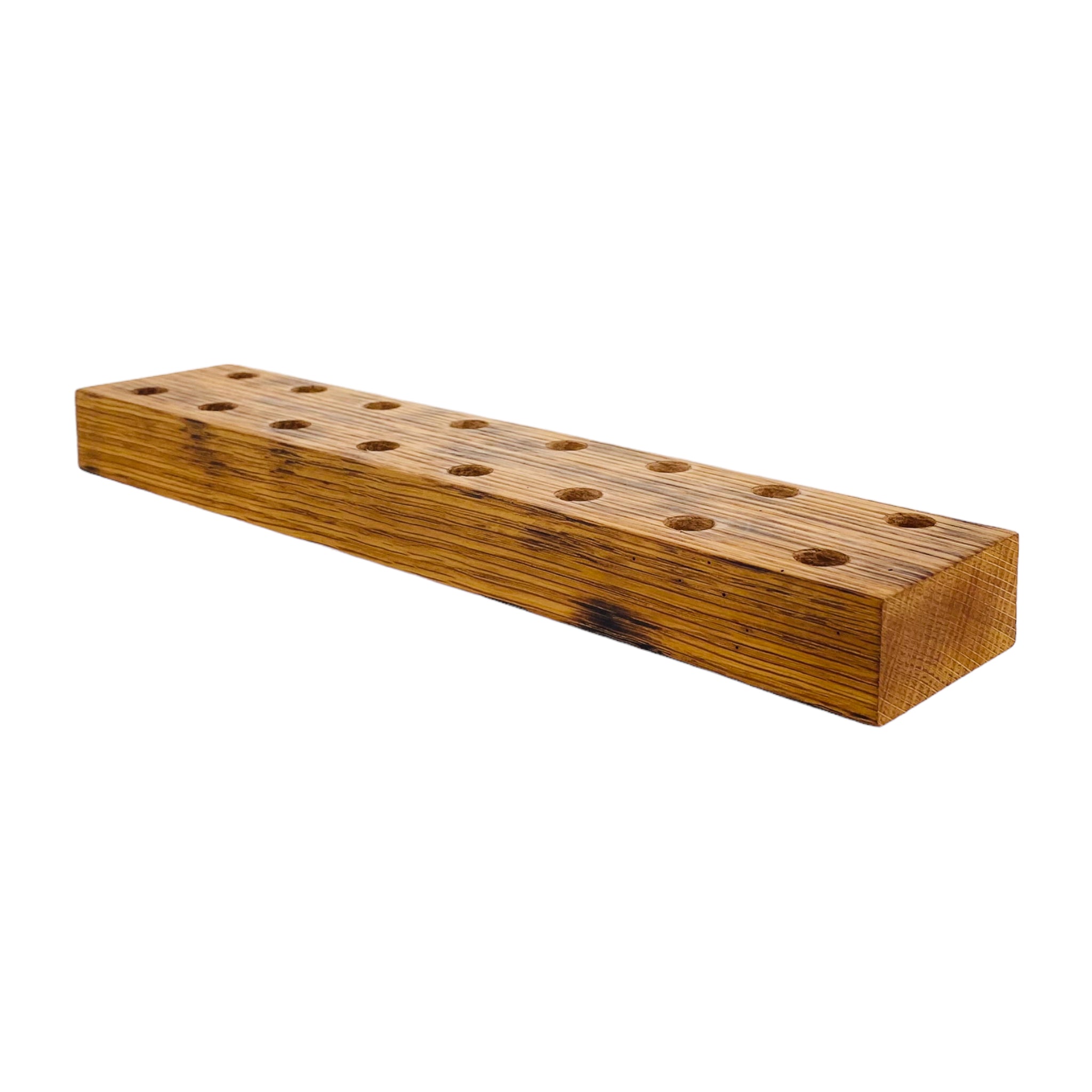 16 Hole Wood Display Stand Holder For 14mm Bong Bowl Pieces Or Quartz Bangers - Charred White Oak