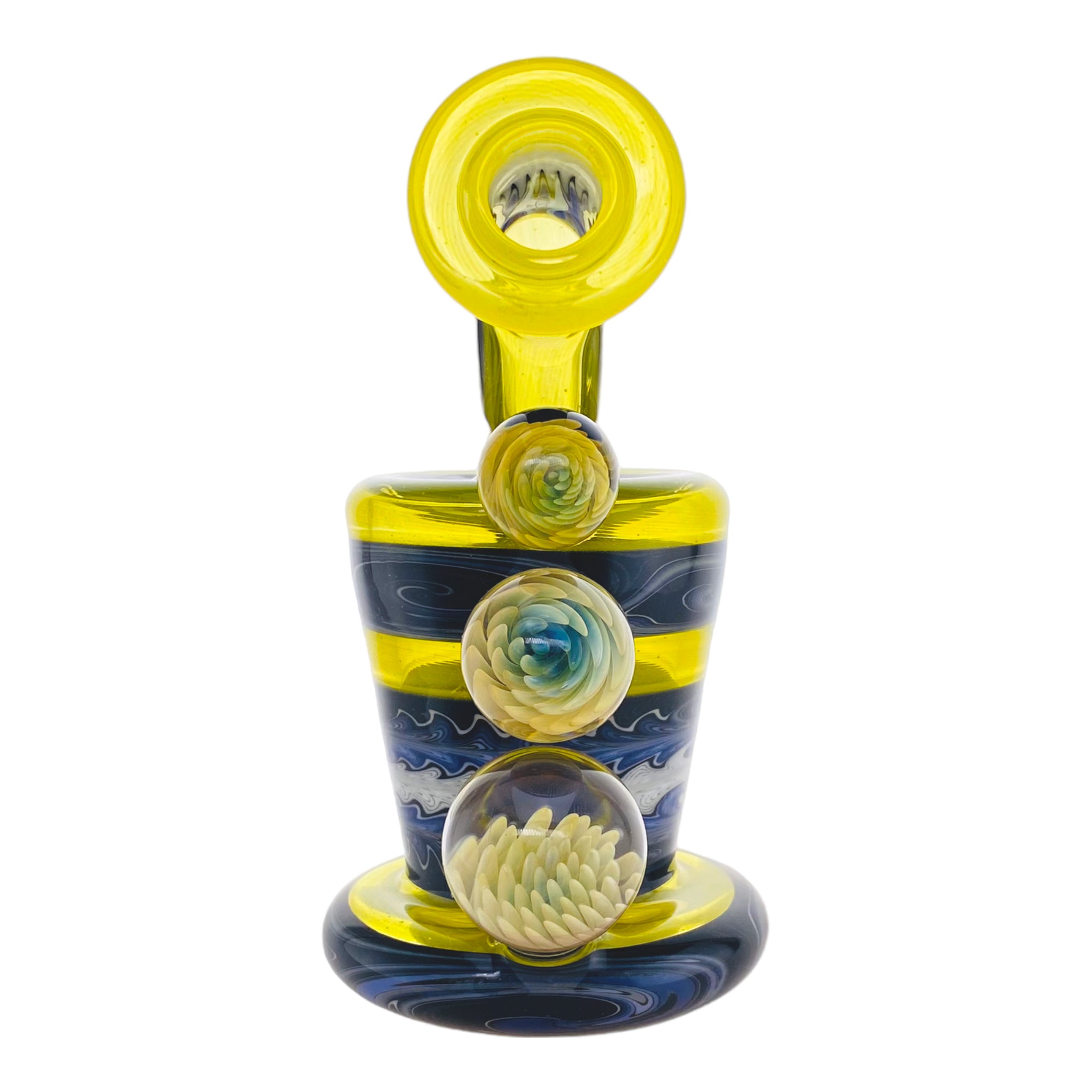 custom heady glass Christian Otis Glass - Custom Lemon Drop Yellow With Blue & White Wig Wag Dab Rig