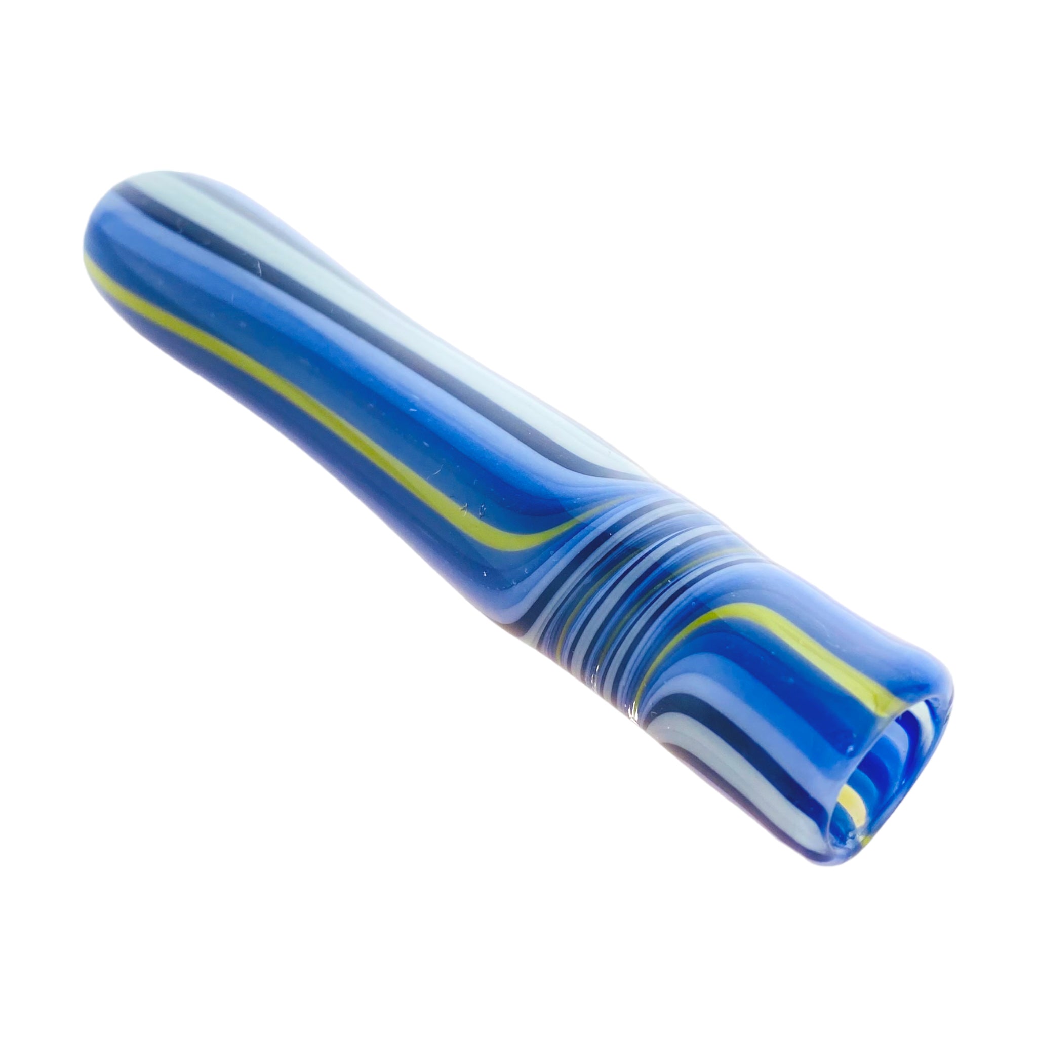 Glass Chillum Pipe - Purple, White, Black Line Work Glass One Hitter