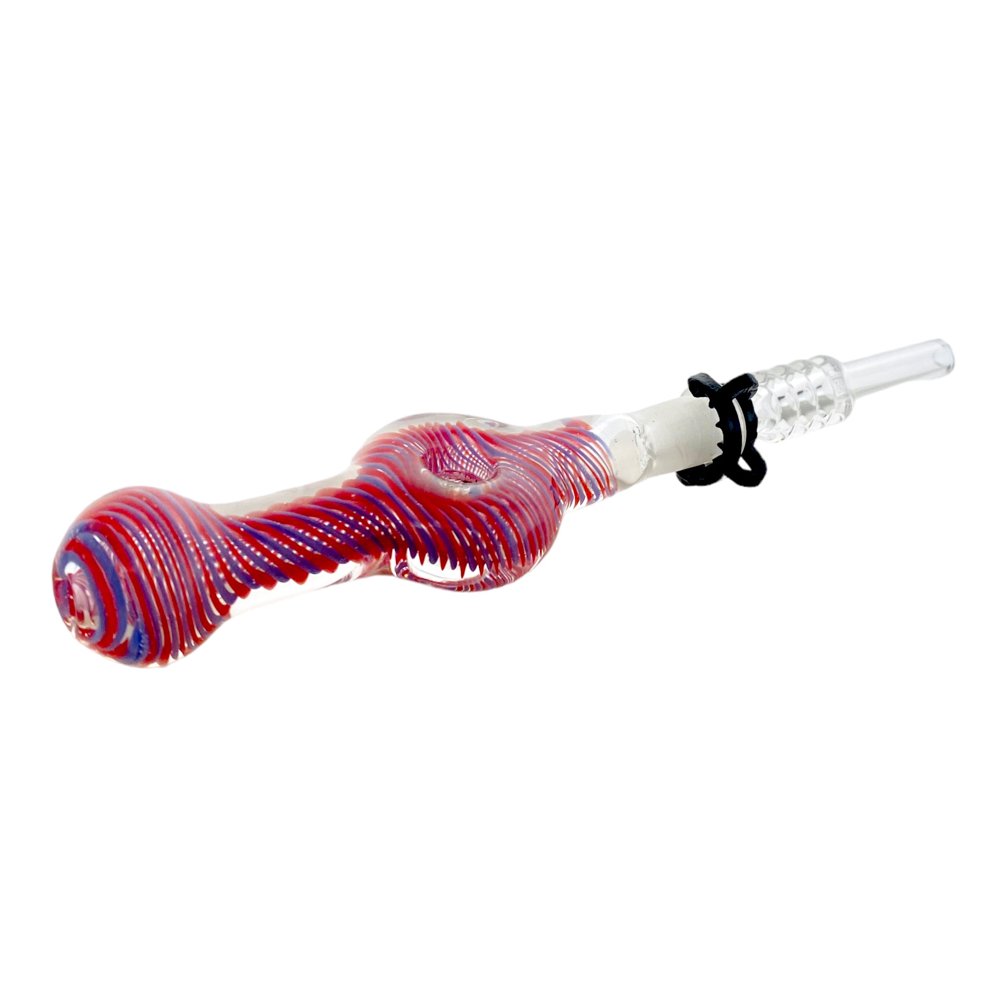 10mm Nectar Collector - Blue And Red Inside Out Spiral Donut With 10mm Quartz Tip