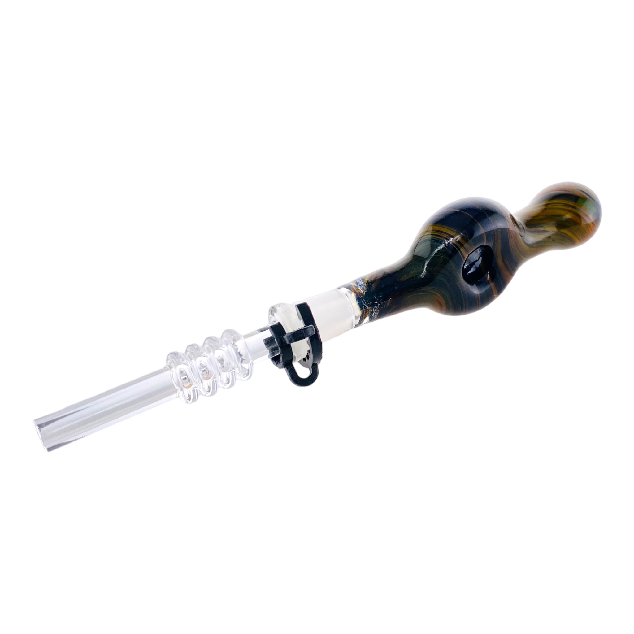 10mm Nectar Collector - Black With Fuming Inside Out Spiral Donut With 10mm Quartz Tip