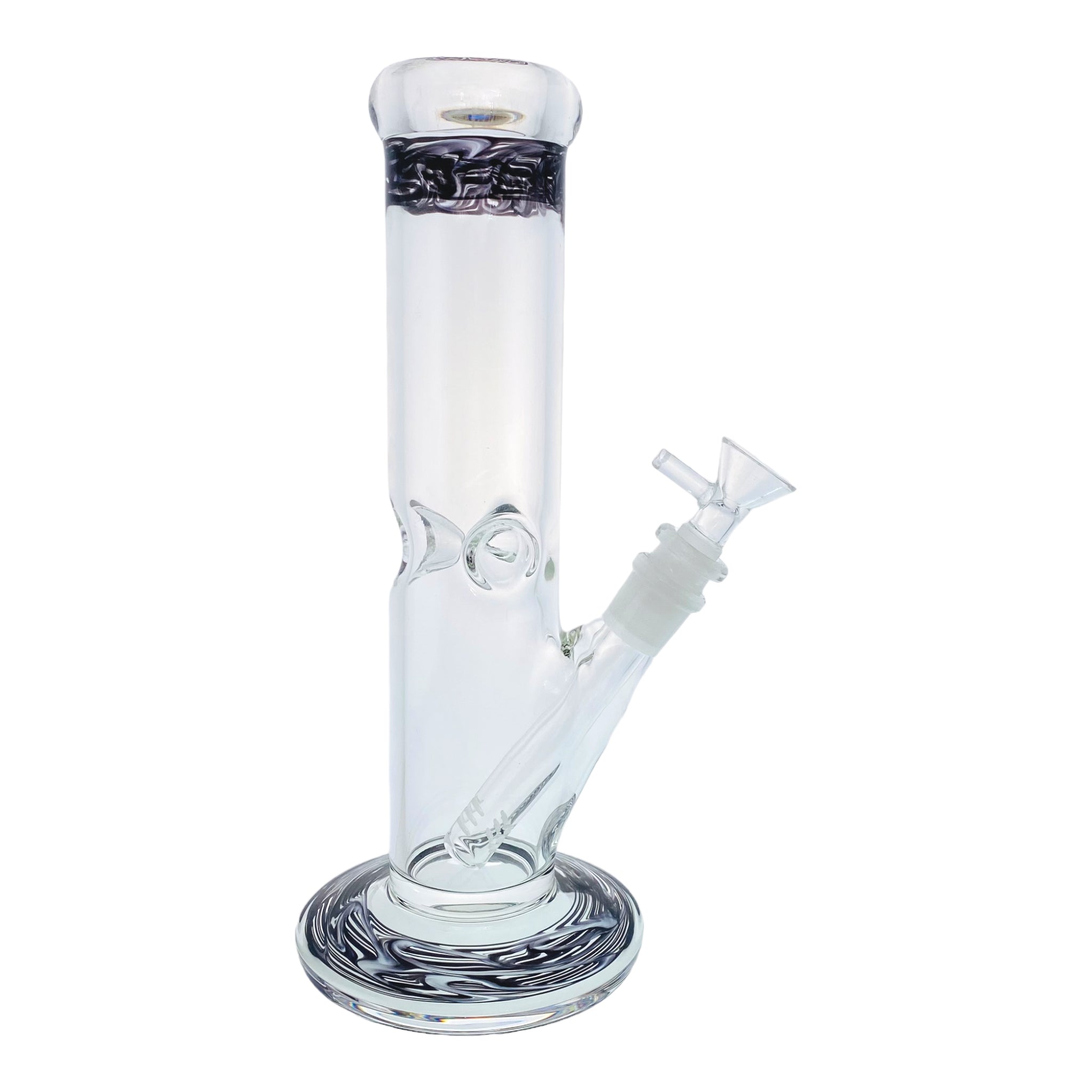 10 Inch Clear Straight Glass Bong With Black Wrap And Rake