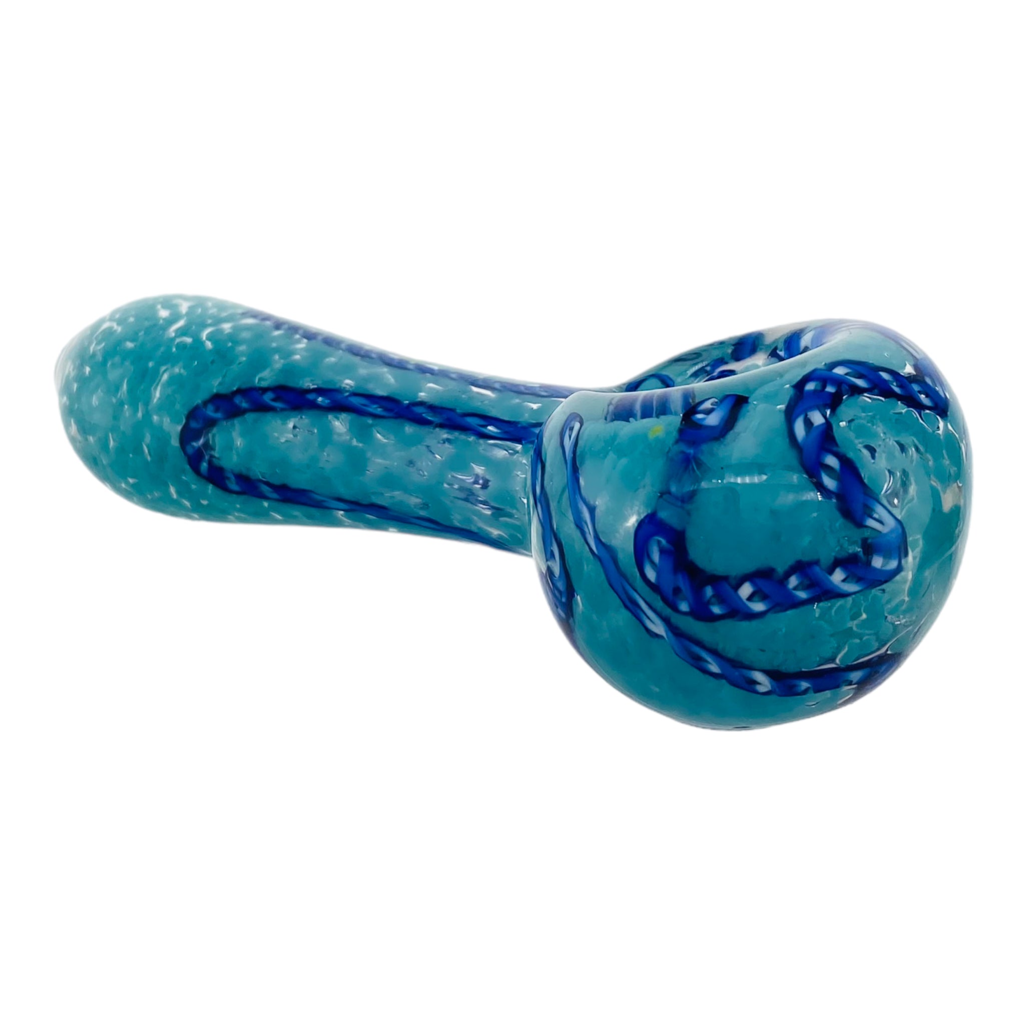 Blue Glass Spoon Pipe With Blue Linework Twist