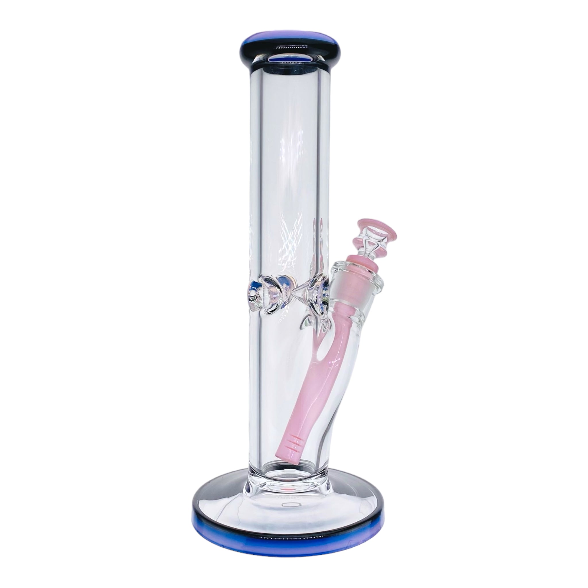 9mm Thick Pink And Black Two Tone Straight Tube Bong 12 Inch