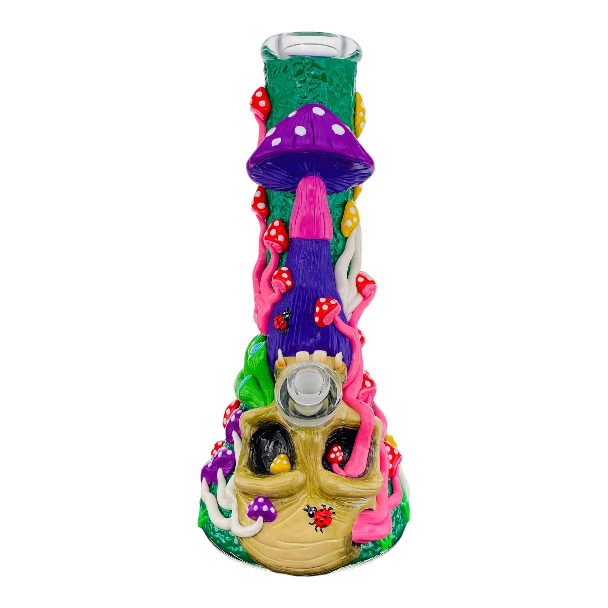 Skull And Mushrooms Glass Beaker Bong