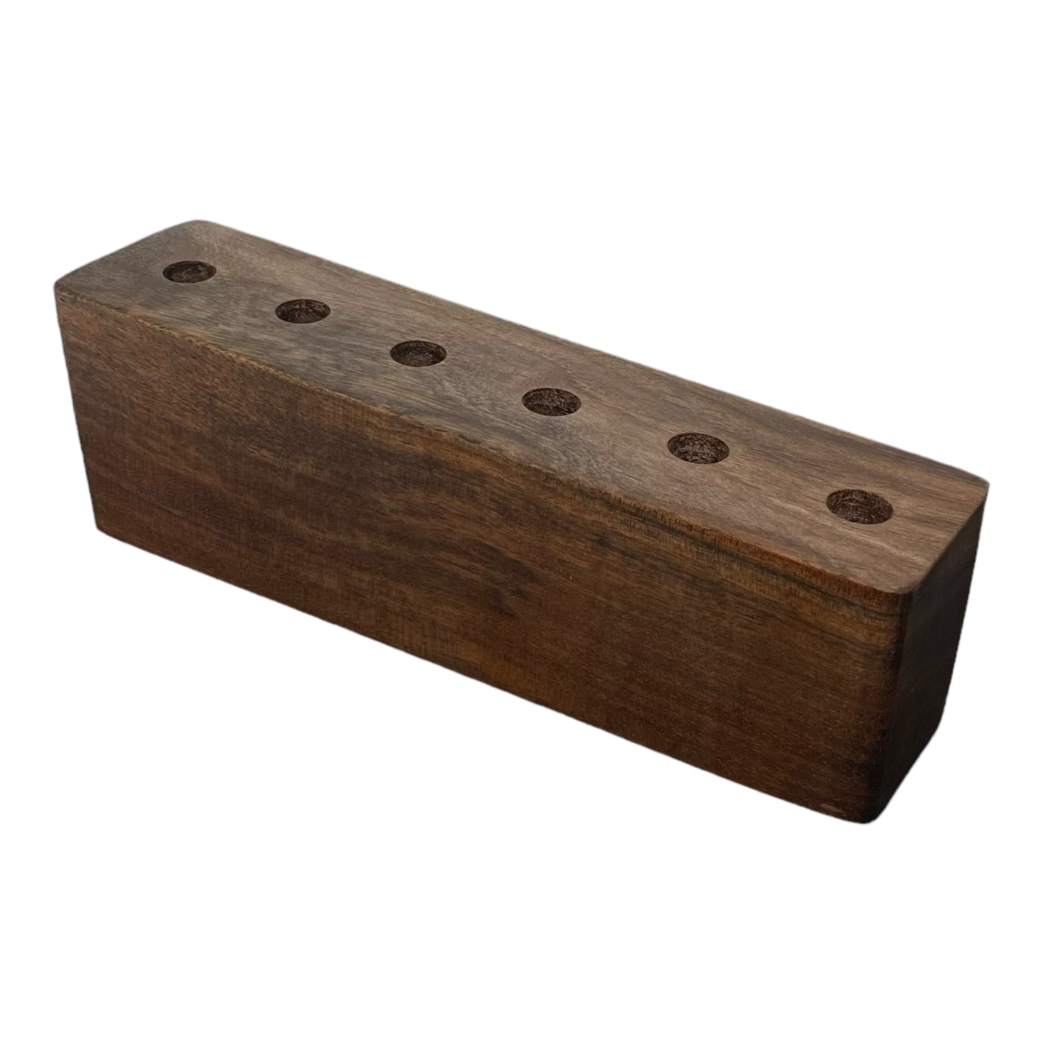 6 Hole Wood Display Stand Holder For 14mm Bong Bowl Pieces Or Quartz Bangers - Black Walnut