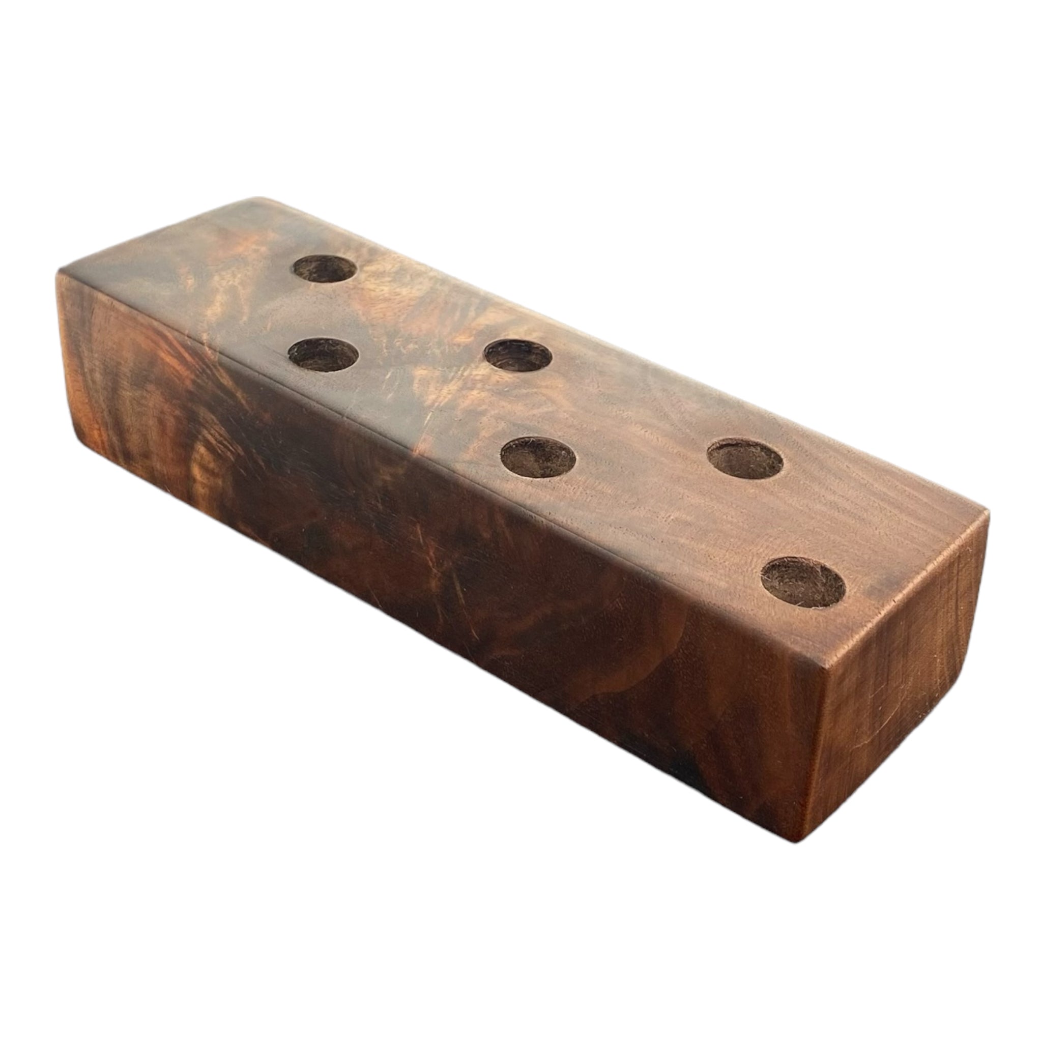 6 Hole Wood Display Stand Holder For 14mm Bong Bowl Pieces Or Quartz Bangers - Black Walnut Burl