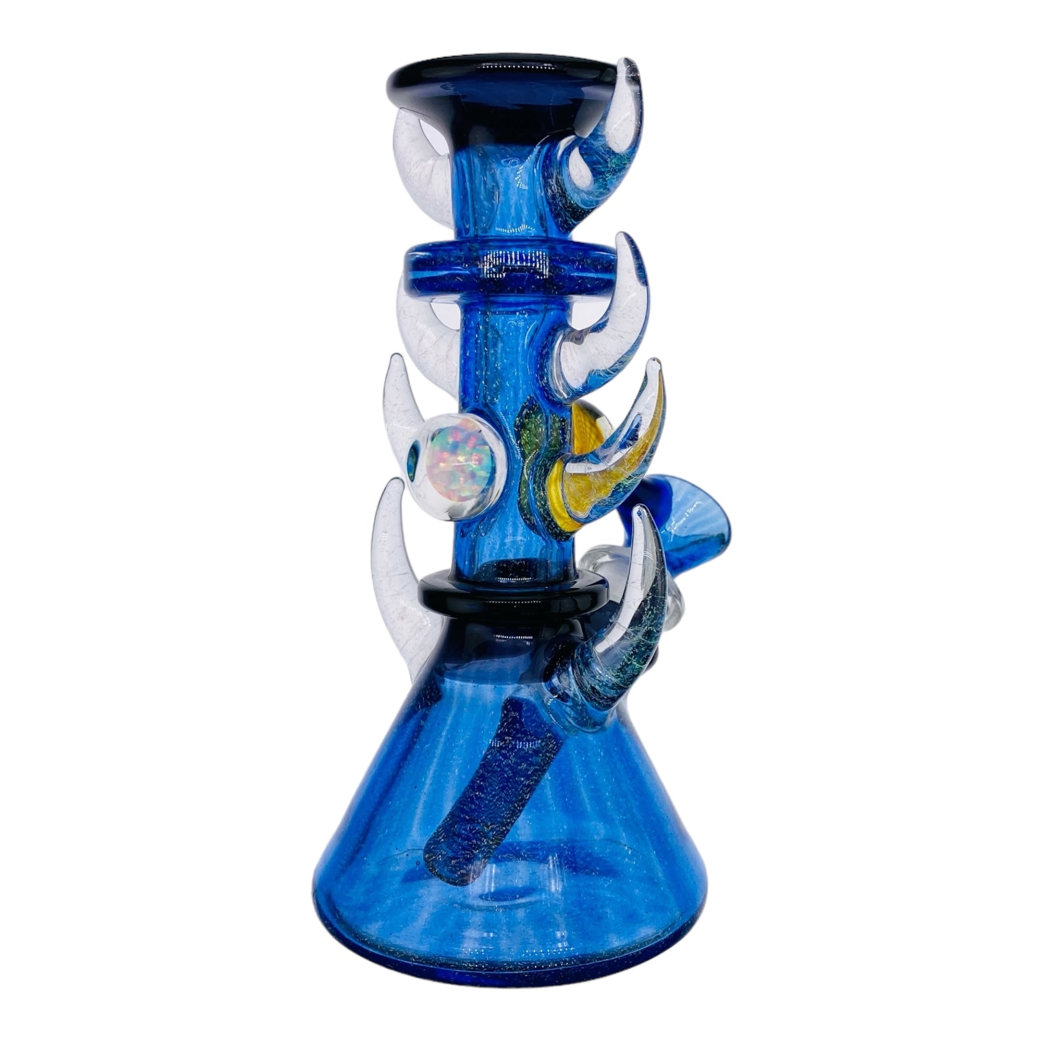 Heady glass Darby Holm - Blue Dichro Horned Minitube Dab Rig Water Pipe With Large Opals for sale