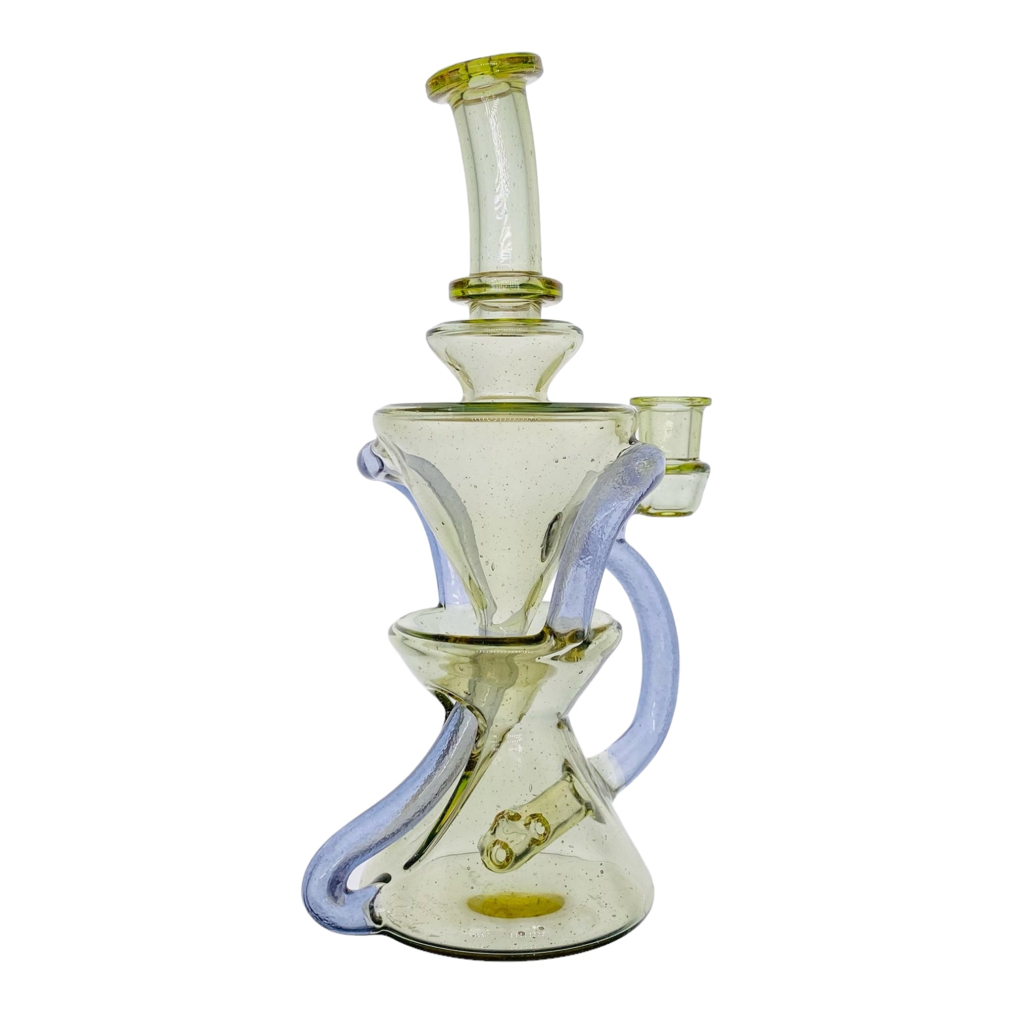 heady glass Captncronic Glass - Double Uptake Recycler Translucent Green With Purple Tubing