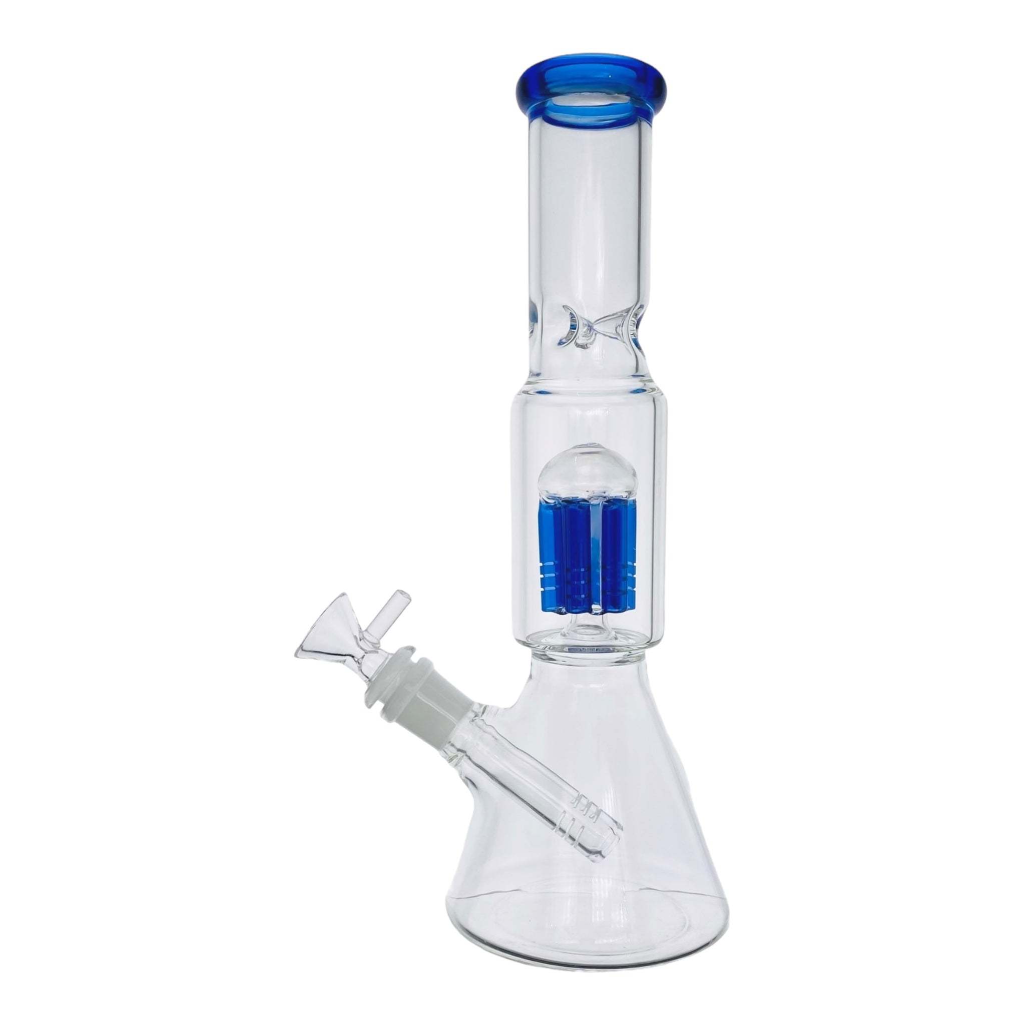Clear Beaker Bong With Blue Tree Perc And Mouthpiece