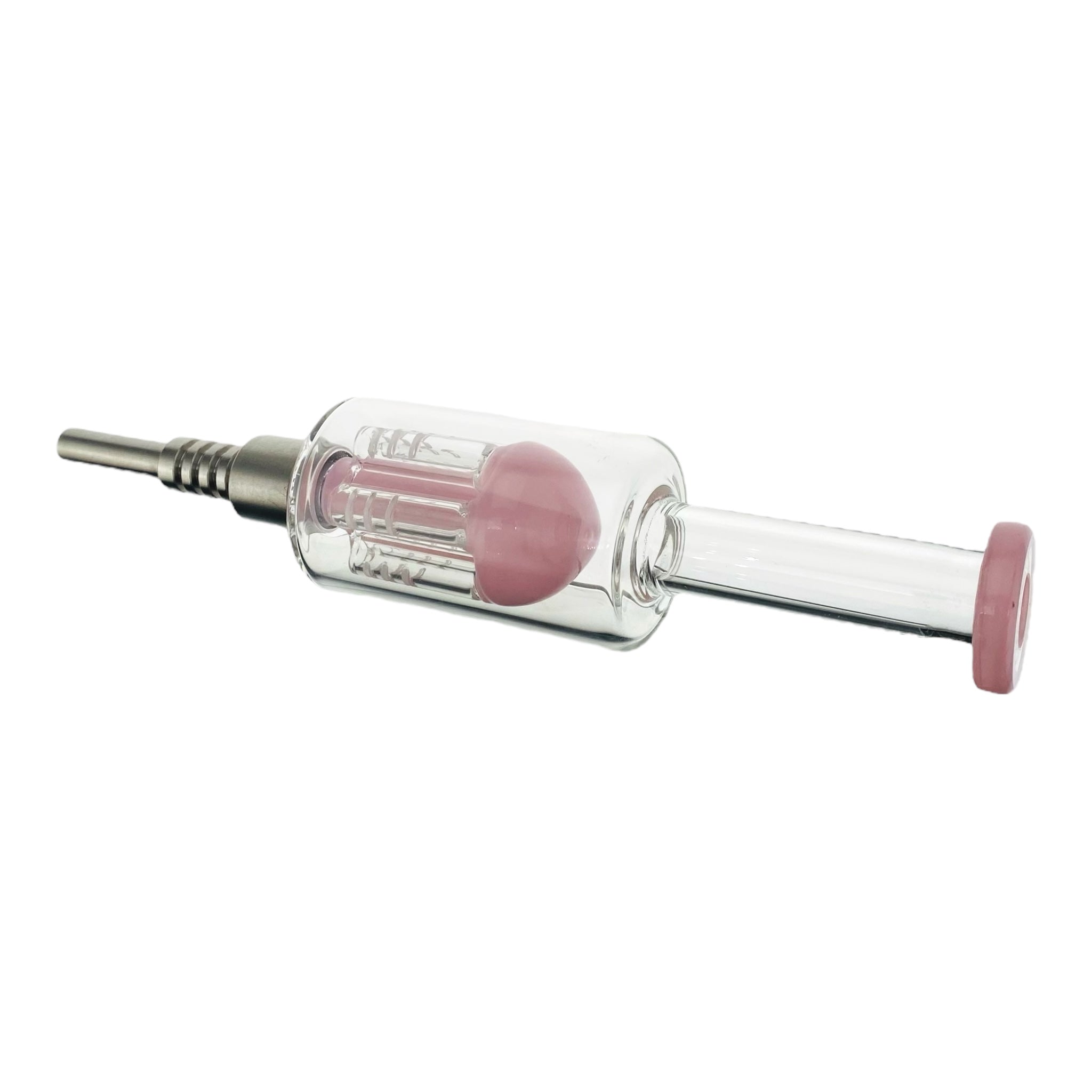 Pink Nectar Collector With Tree Perc And Threaded Metal Tip