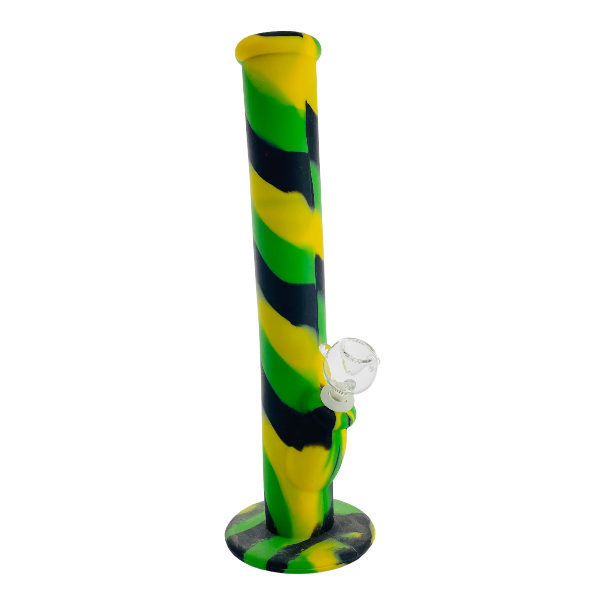 12 Inch Silicone Straight Bong With Green, Yellow, and Black Camouflage