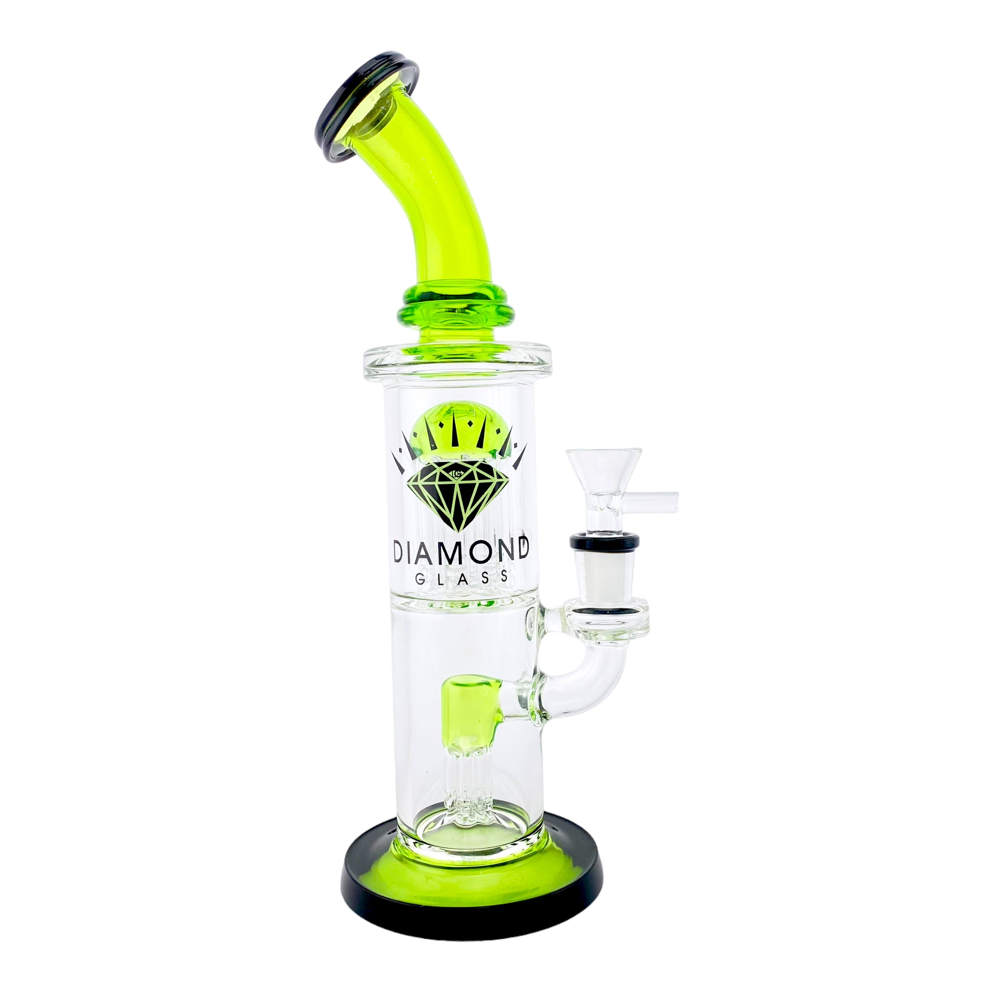 Diamond Glass Bubbler Bong With Double Tree Perc & Green & Black Accents