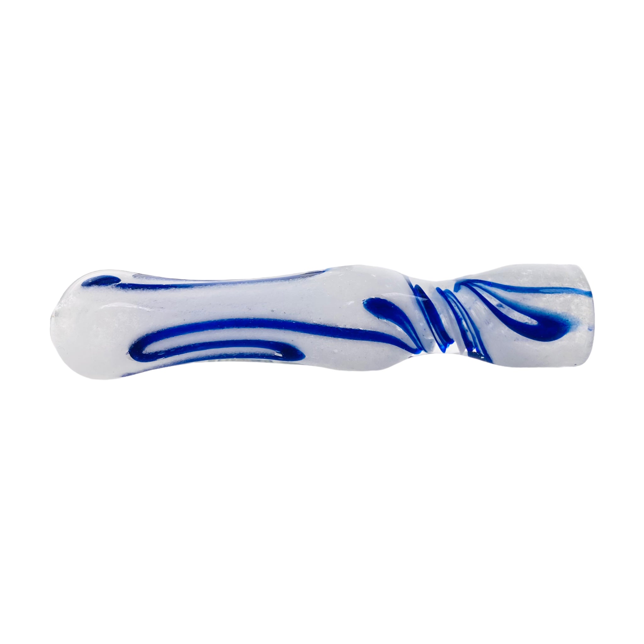 Glass Chillum Pipe - White With Blue Twirl Glass One Hitter