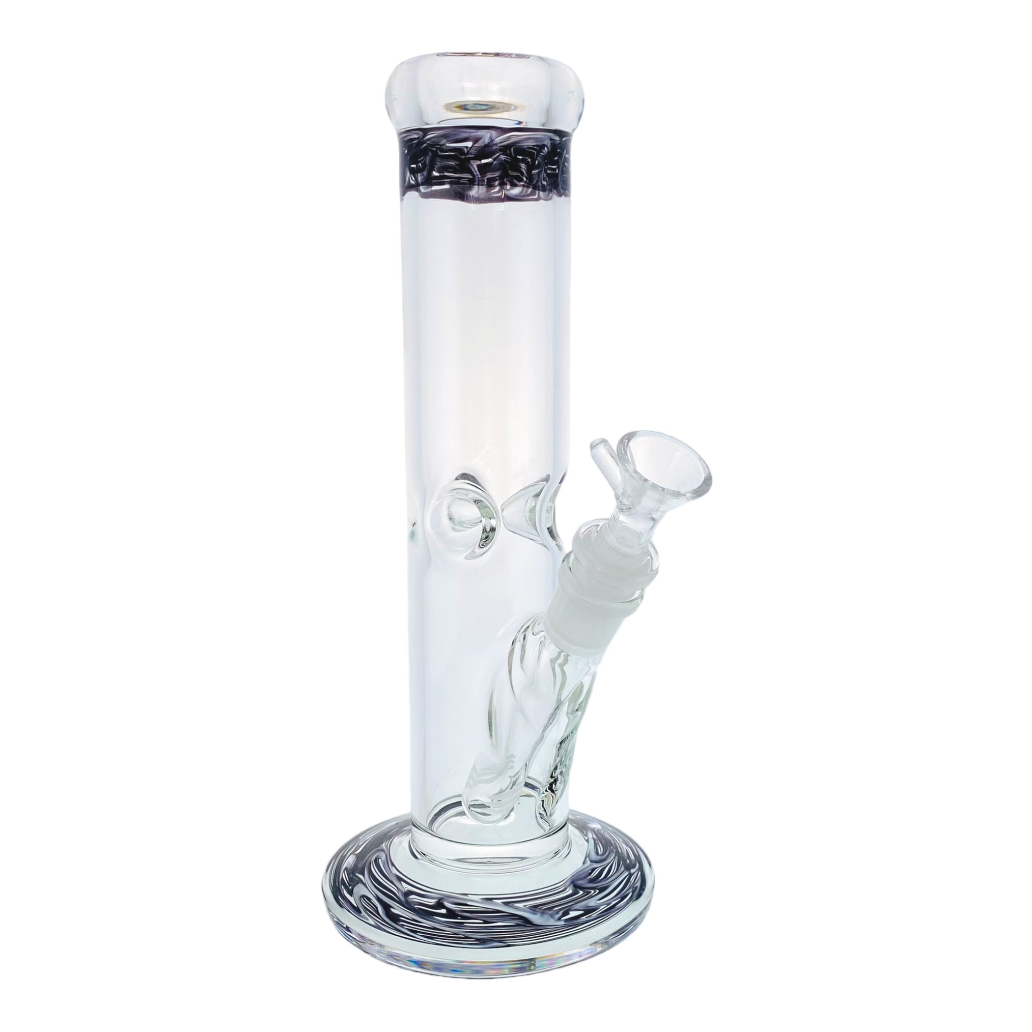 10 Inch Clear Straight Glass Bong With Black Wrap And Rake