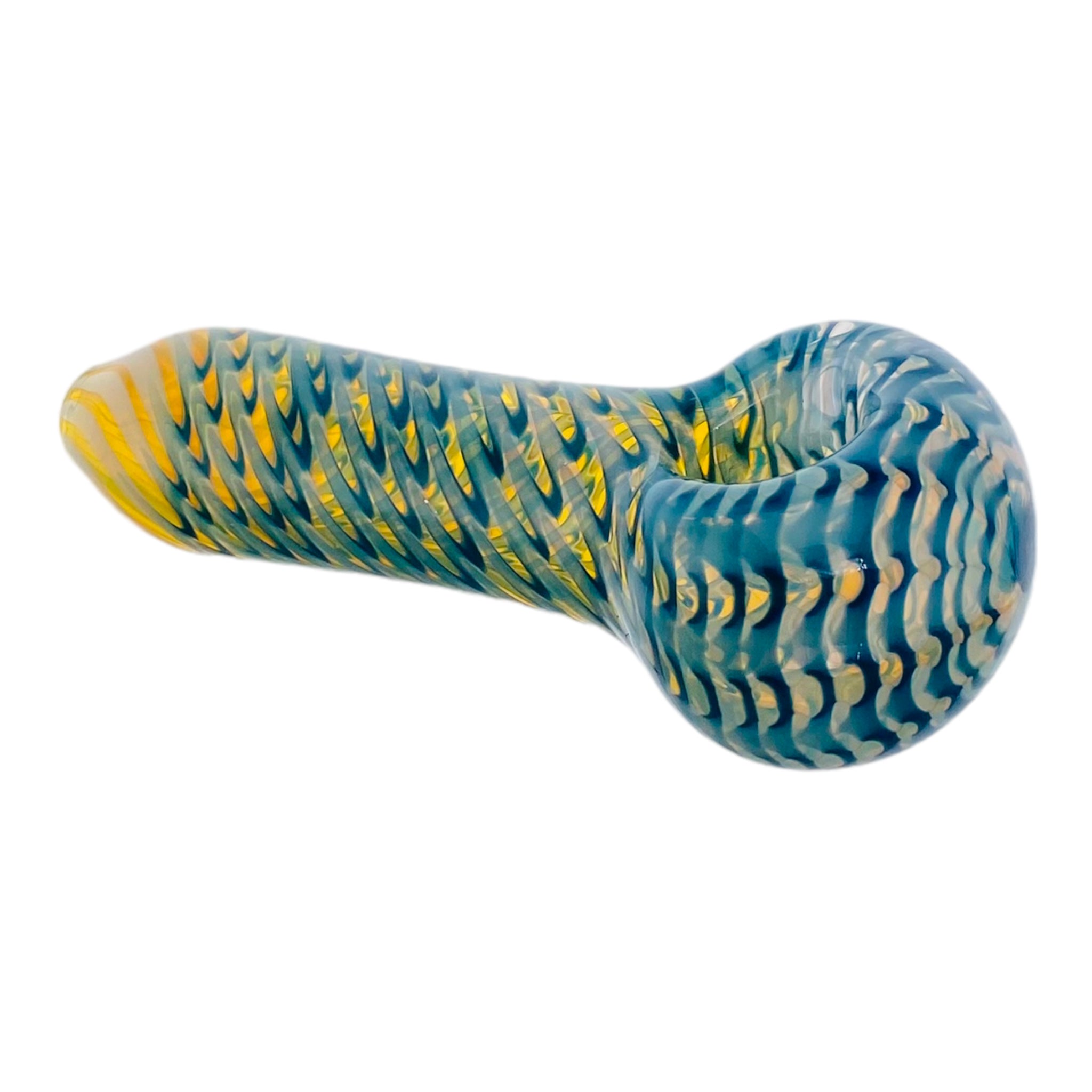 Color Changing Glass Pipe With Blue Wrap And Rake