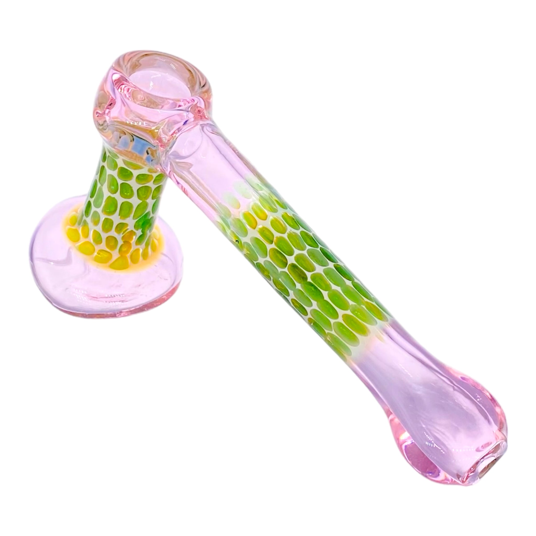 og push bowl bubbler Pink And Green Dot Stack Laydown Glass Bubbler Water Pipe