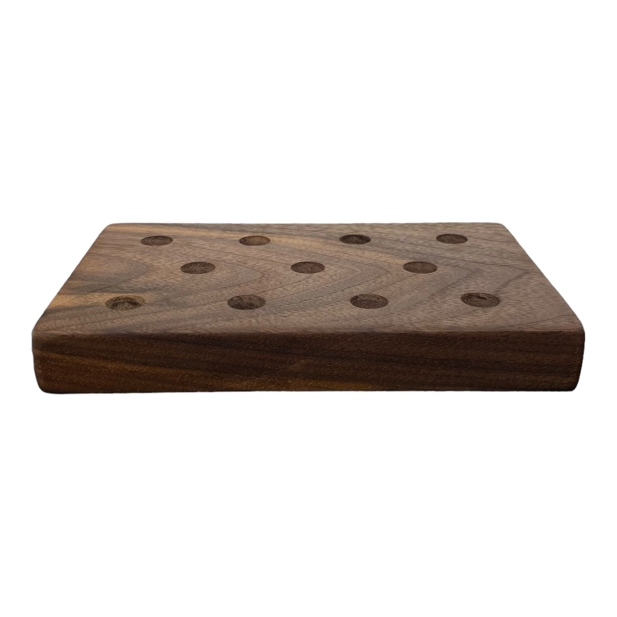 11 Hole Wood Display Stand Holder For 14mm Bong Bowl Pieces Or Quartz Bangers - Black Walnut