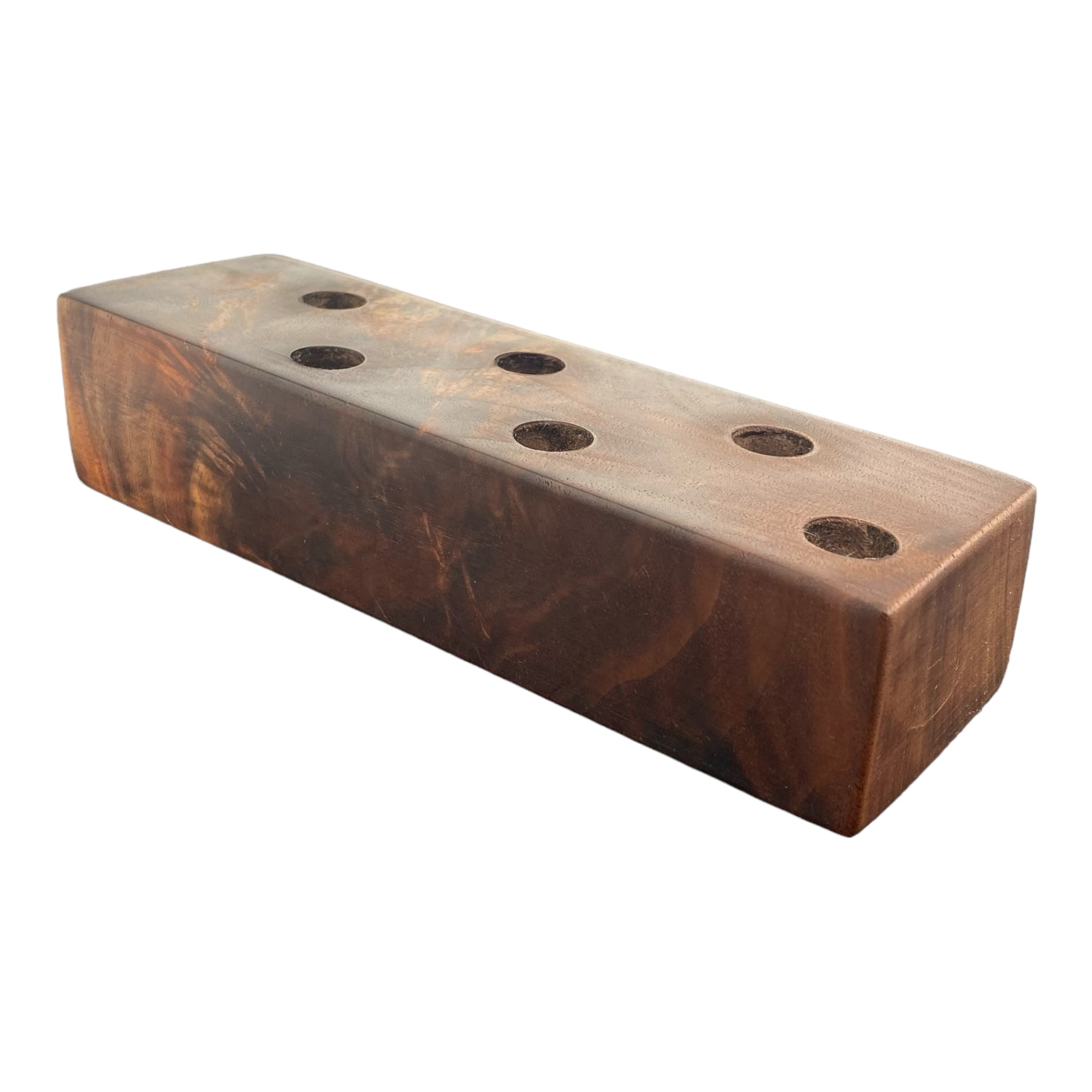 6 Hole Wood Display Stand Holder For 14mm Bong Bowl Pieces Or Quartz Bangers - Black Walnut Burl