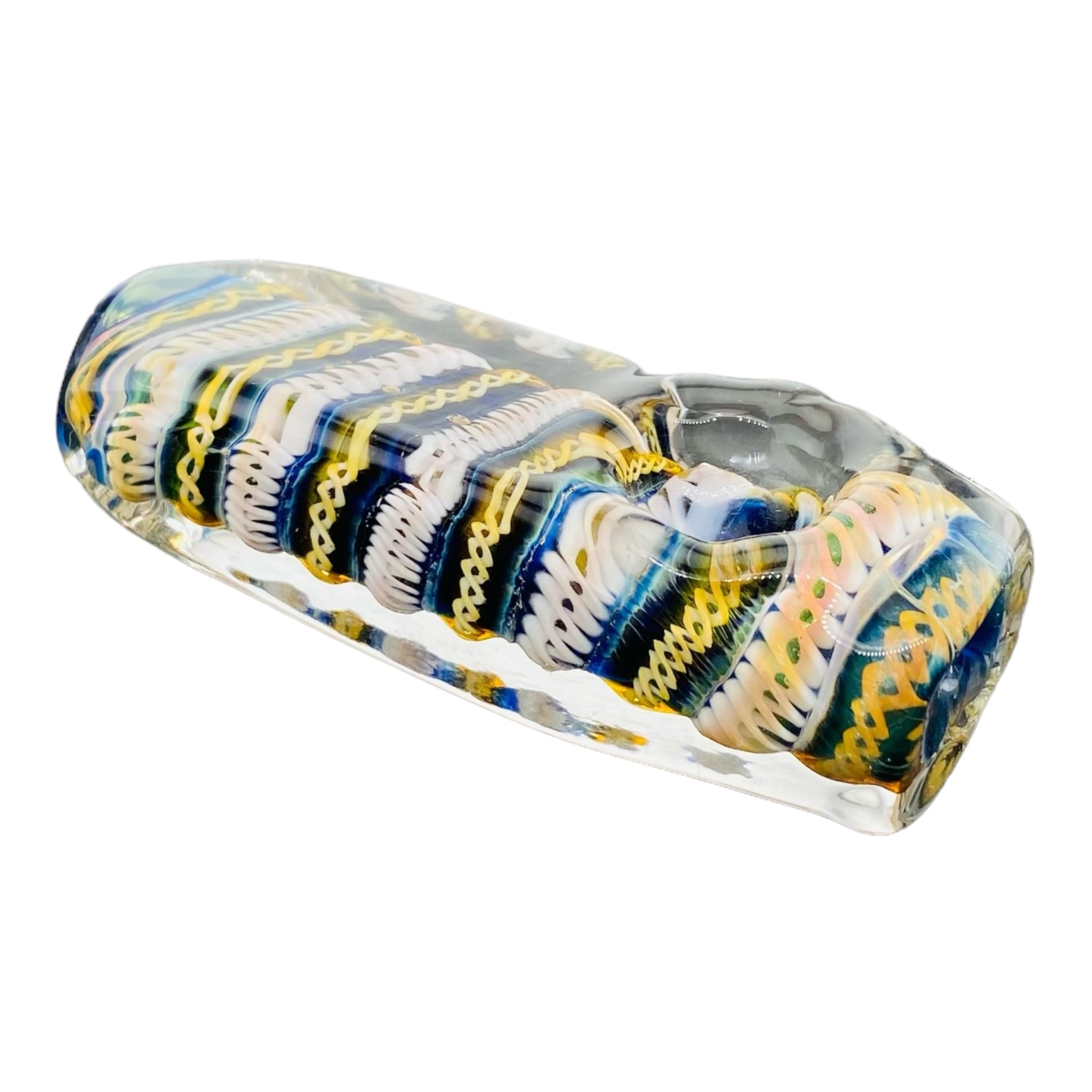 Glass Hand Pipes - Yellow Linework Inside Out Rectangle Glass Hand Pipe