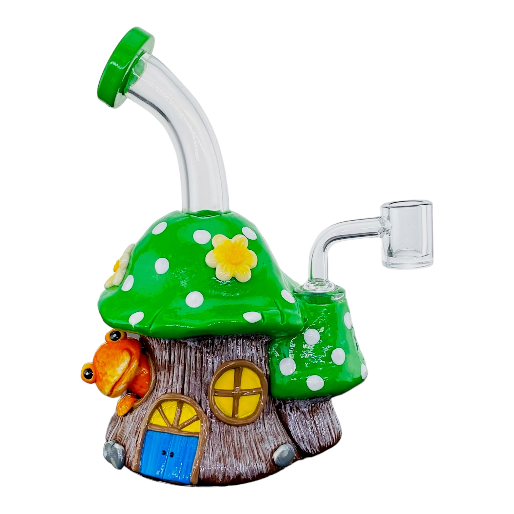 cute girly Green And White Mushroom Small Dab Rig With Frog for sale