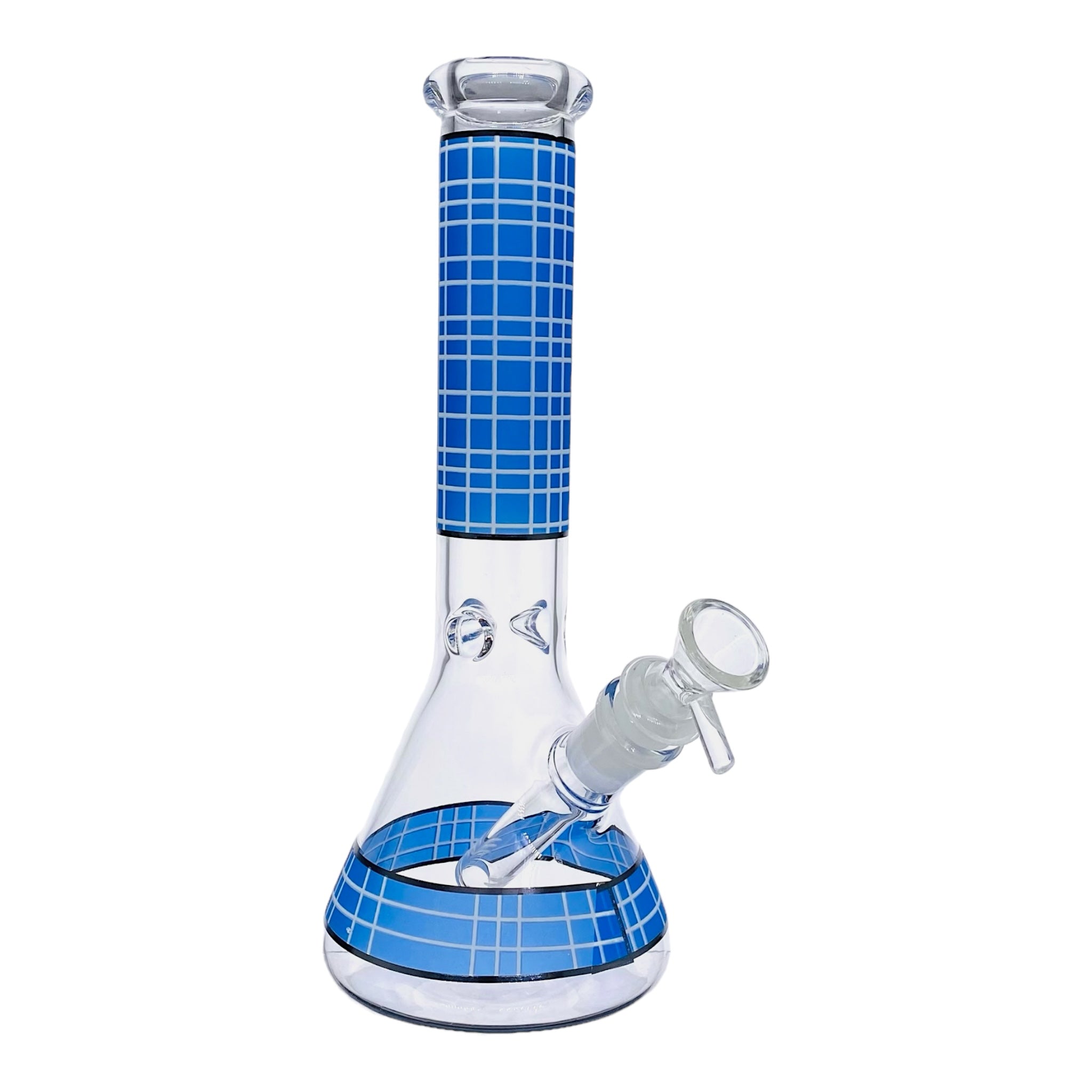 10 Inch Clear Beaker Glass Bong With Blue Plaid