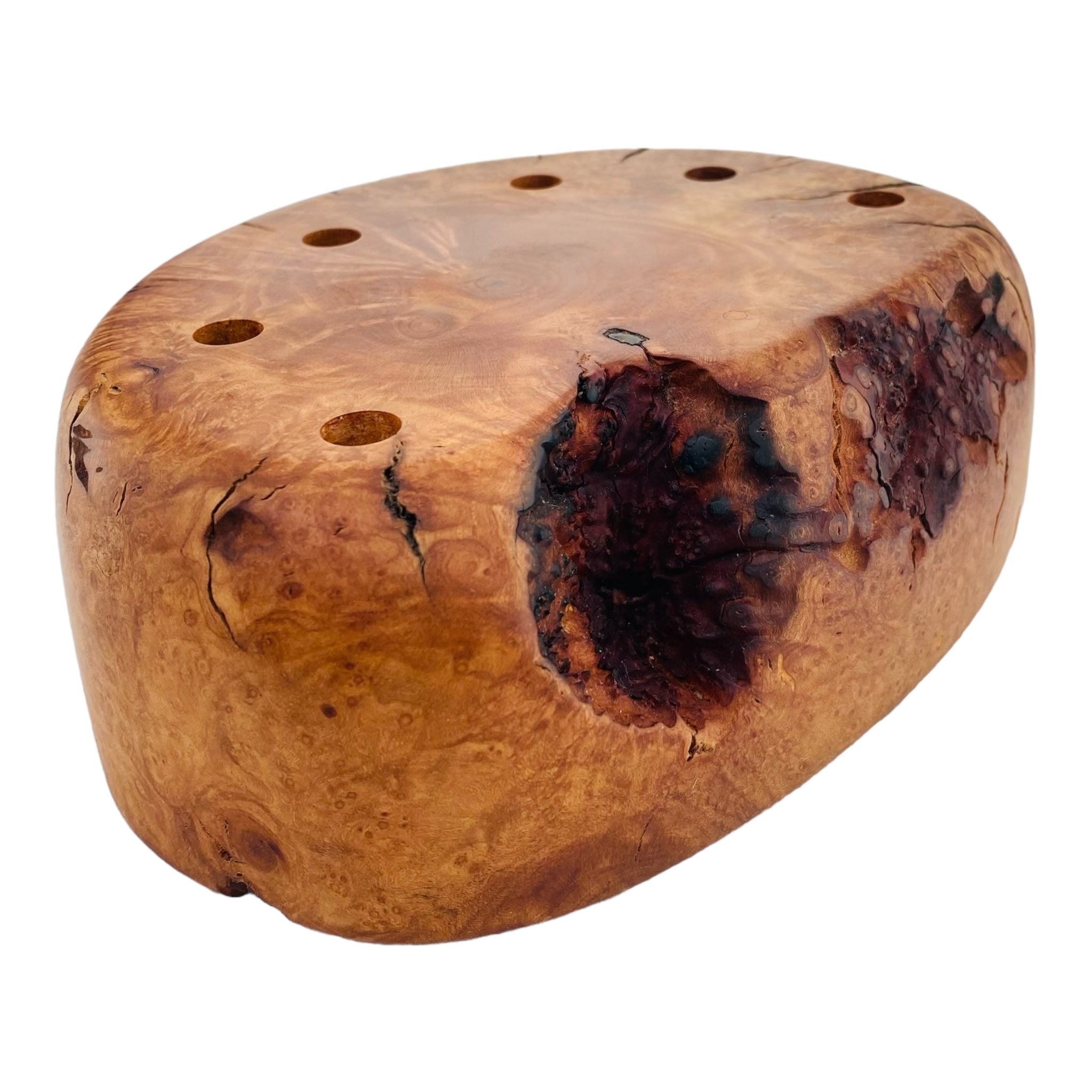 6 Hole Wood Display Stand Holder For 10mm Bong Bowl Pieces Or Quartz Bangers - Wild Fire Charred Manzanita Burl