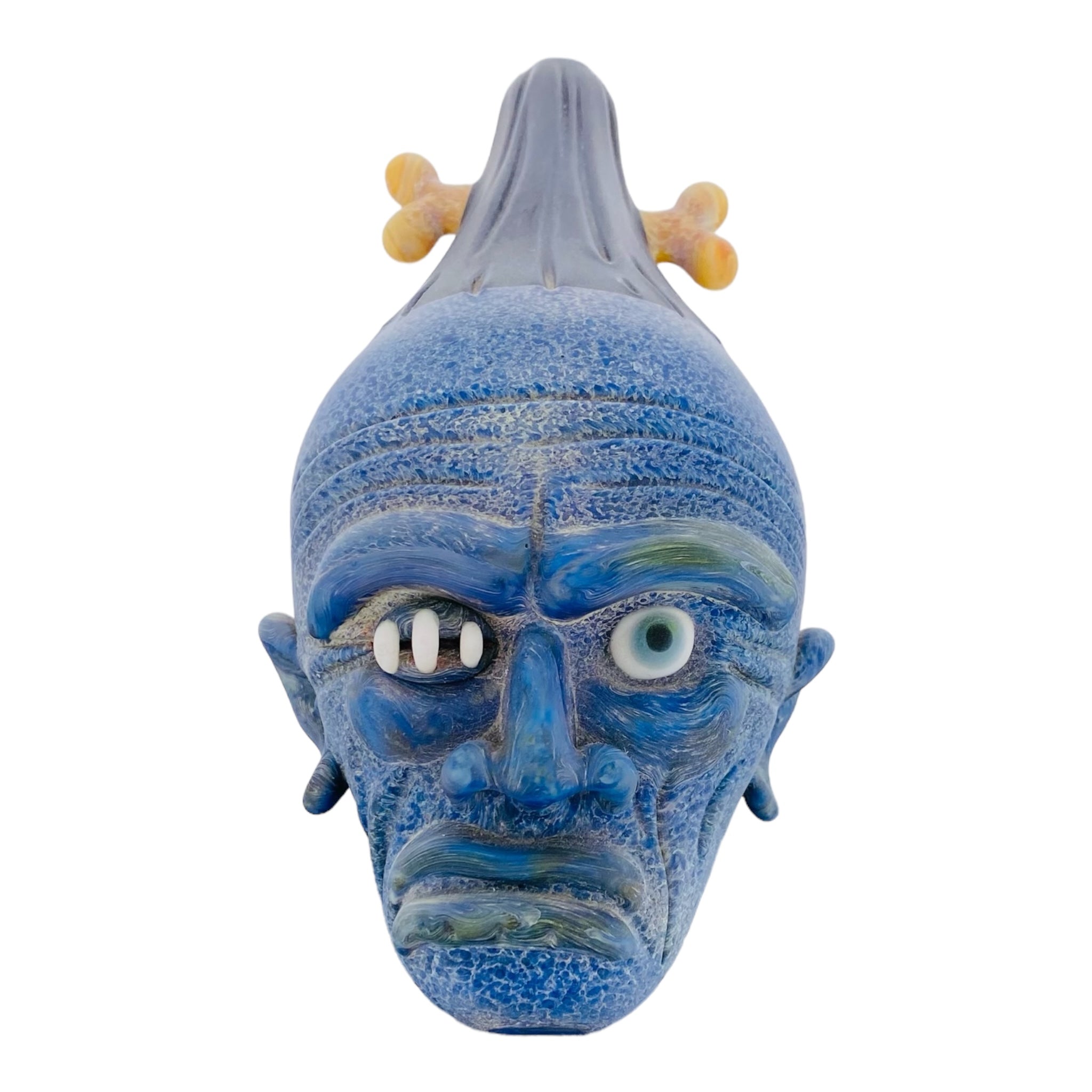 heady glass custom Shrunken Head Glass Hand Pipe made with Red Blizzard glass for sale