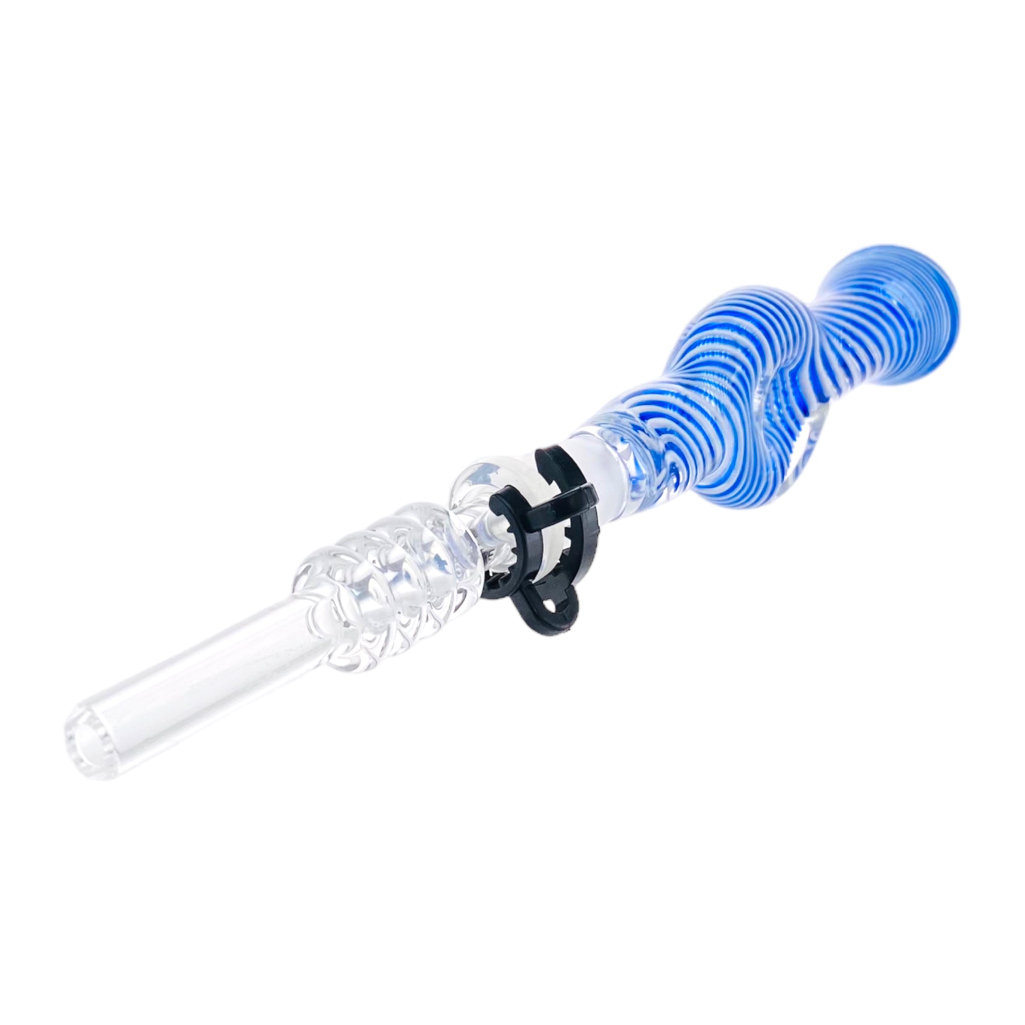 10mm Nectar Collector - Blue And White Inside Out Spiral Donut With Quartz Tip