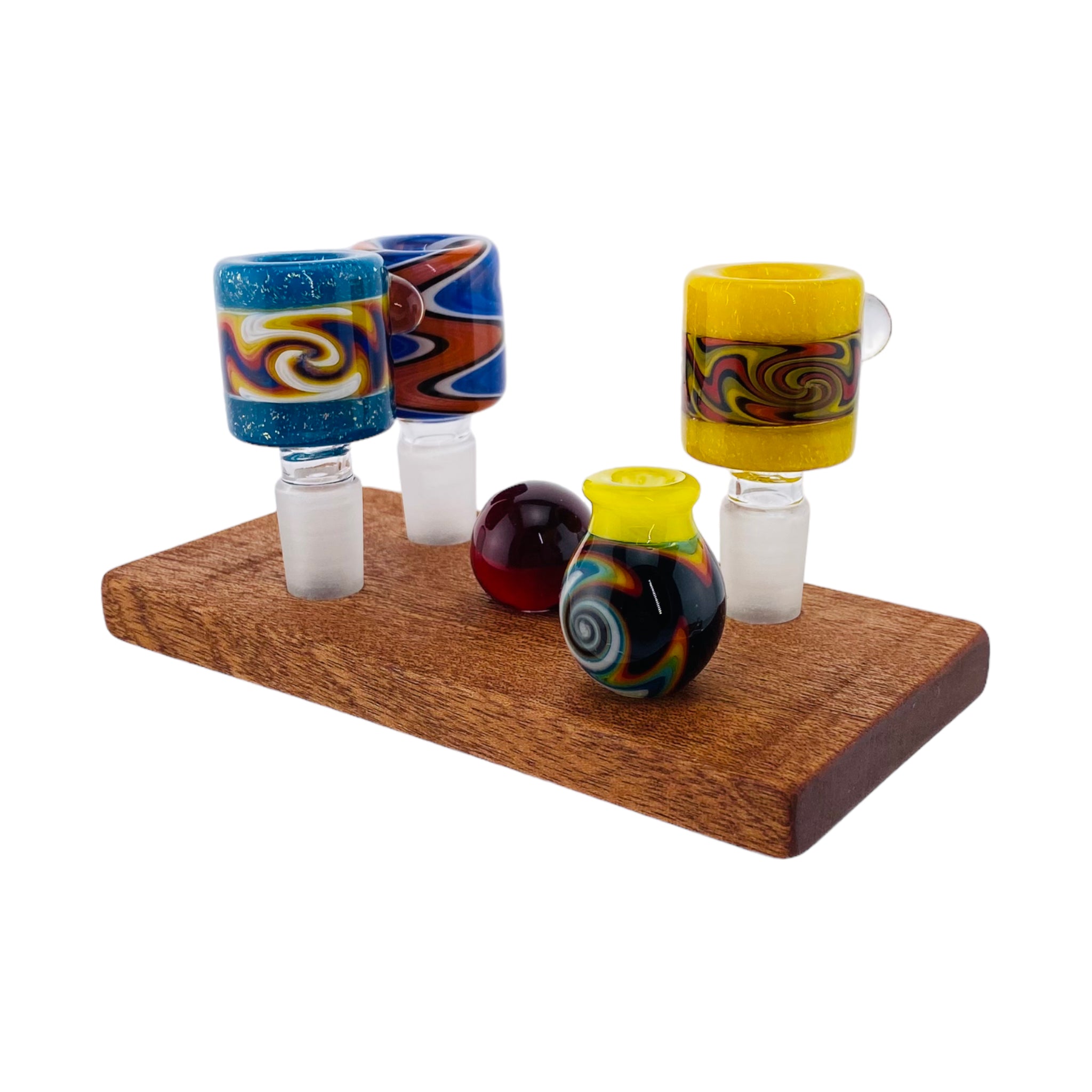 5 Hole Wood Display Stand Holder For 14mm Bong Bowl Pieces Or Quartz Bangers - Mahogany