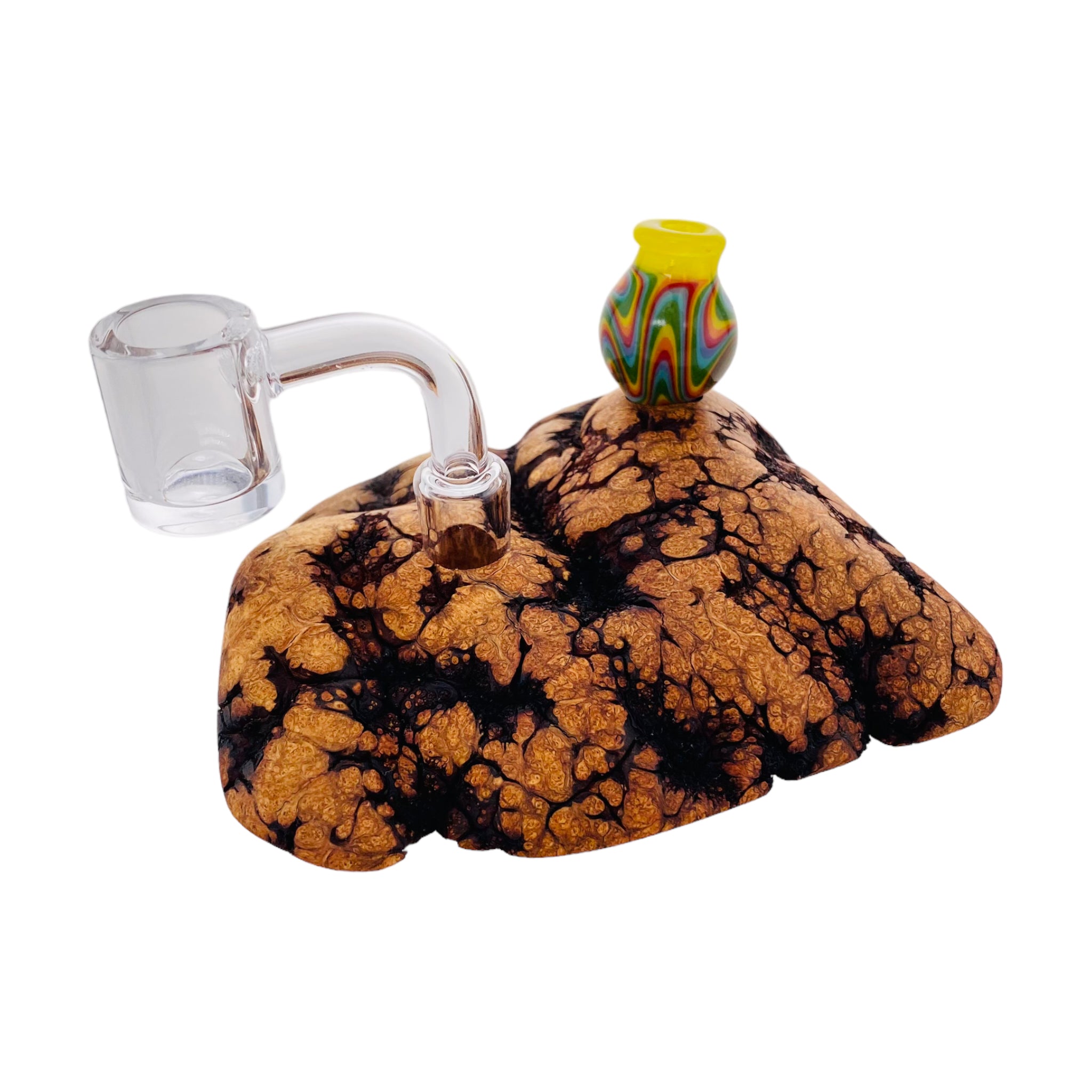 2 Hole Wood Display Stand Holder For 14mm Bong Bowl Pieces Or Quartz Bangers - Charred Manzanita Burl