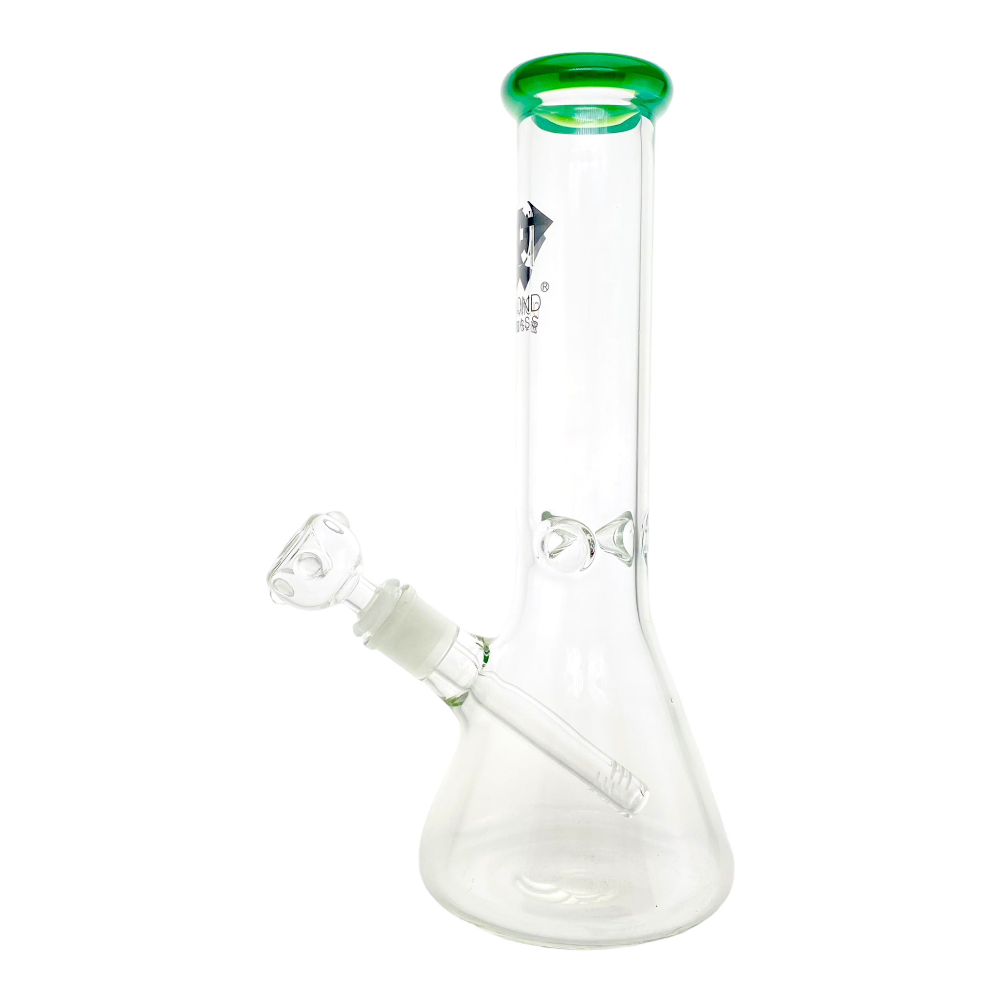 Diamond Glass Bong - 12 Inch Beaker With Green Color Lip