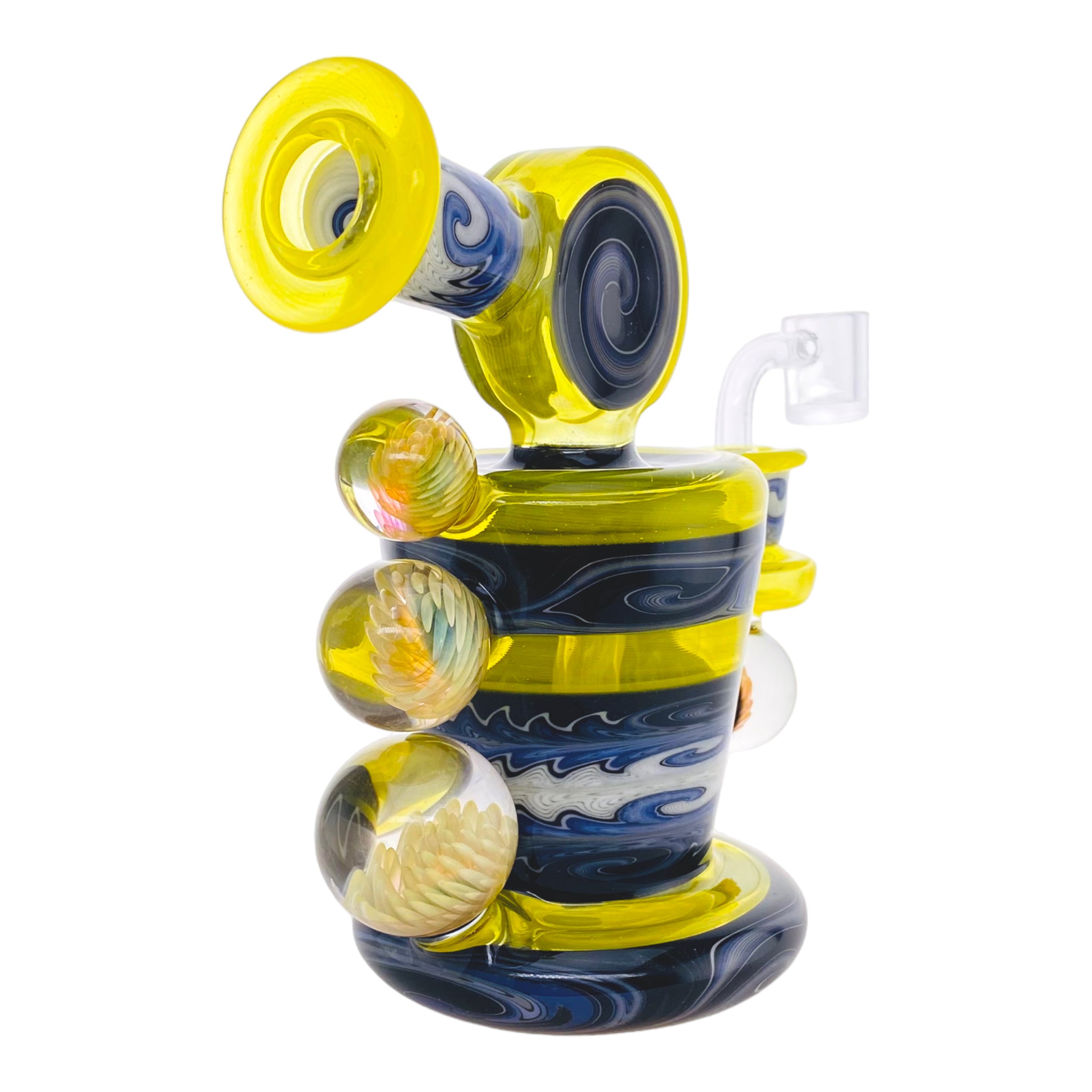 custom heady glass Christian Otis Glass - Custom Lemon Drop Yellow With Blue & White Wig Wag Dab Rig