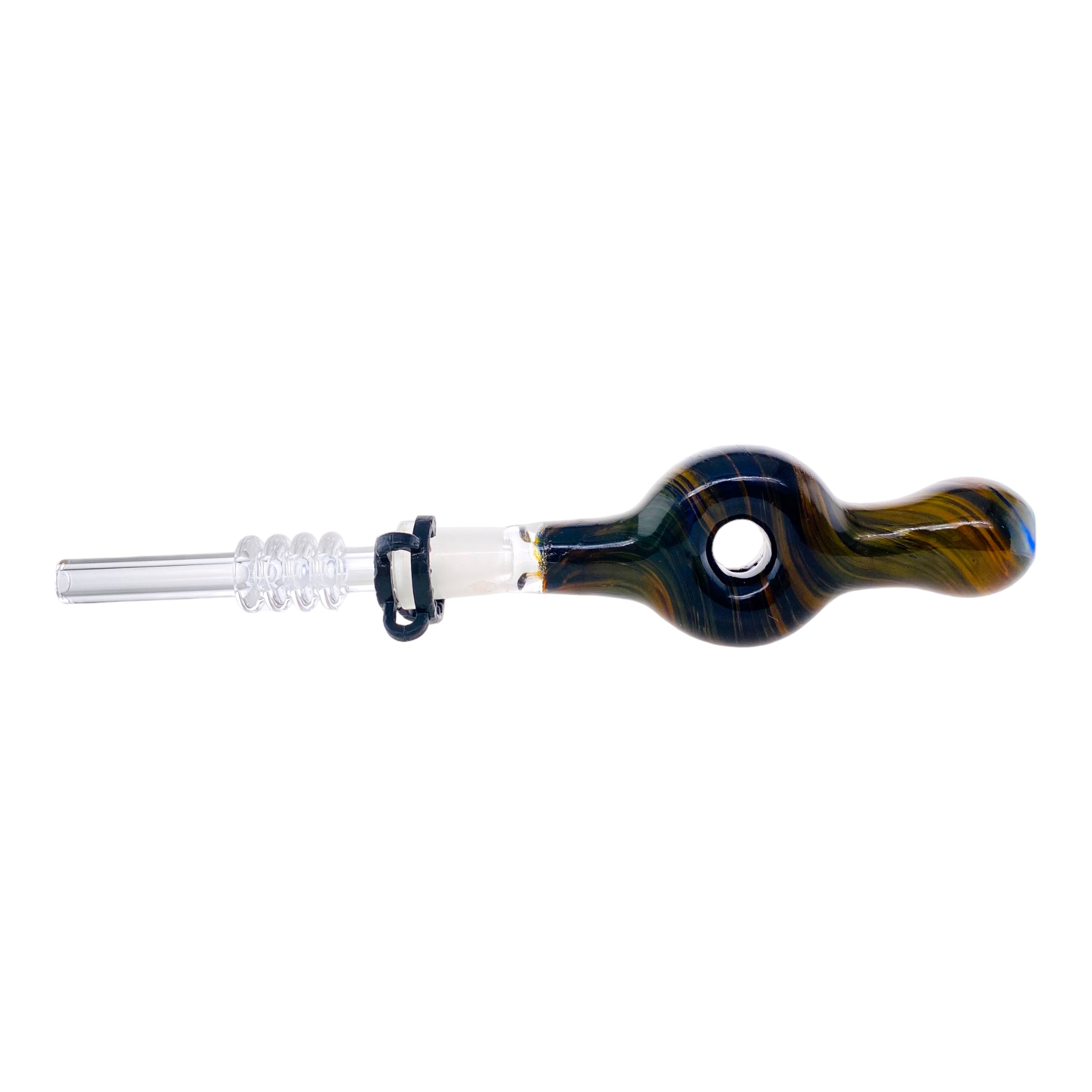 10mm Nectar Collector - Black With Fuming Inside Out Spiral Donut With 10mm Quartz Tip