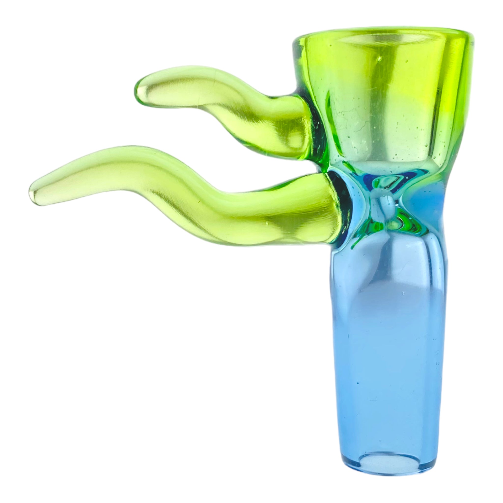Optera Glass - Cobalt Blue To Green Fade With Green Handles Full Color - 14mm Bowl Piece