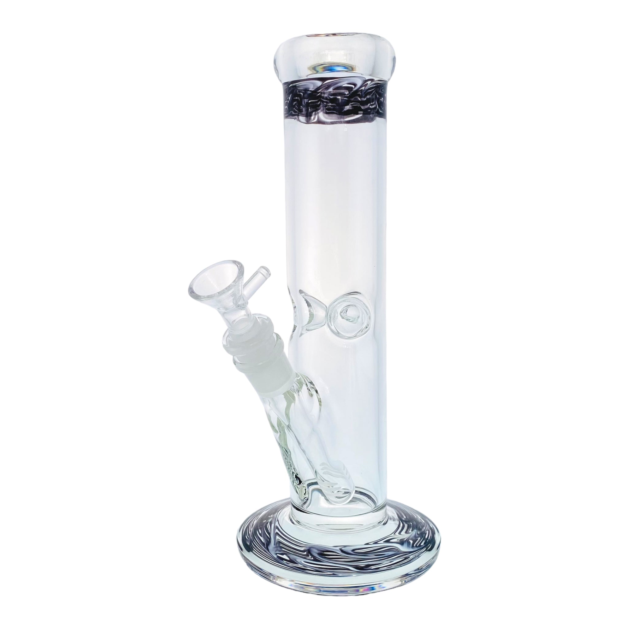 10 Inch Clear Straight Glass Bong With Black Wrap And Rake