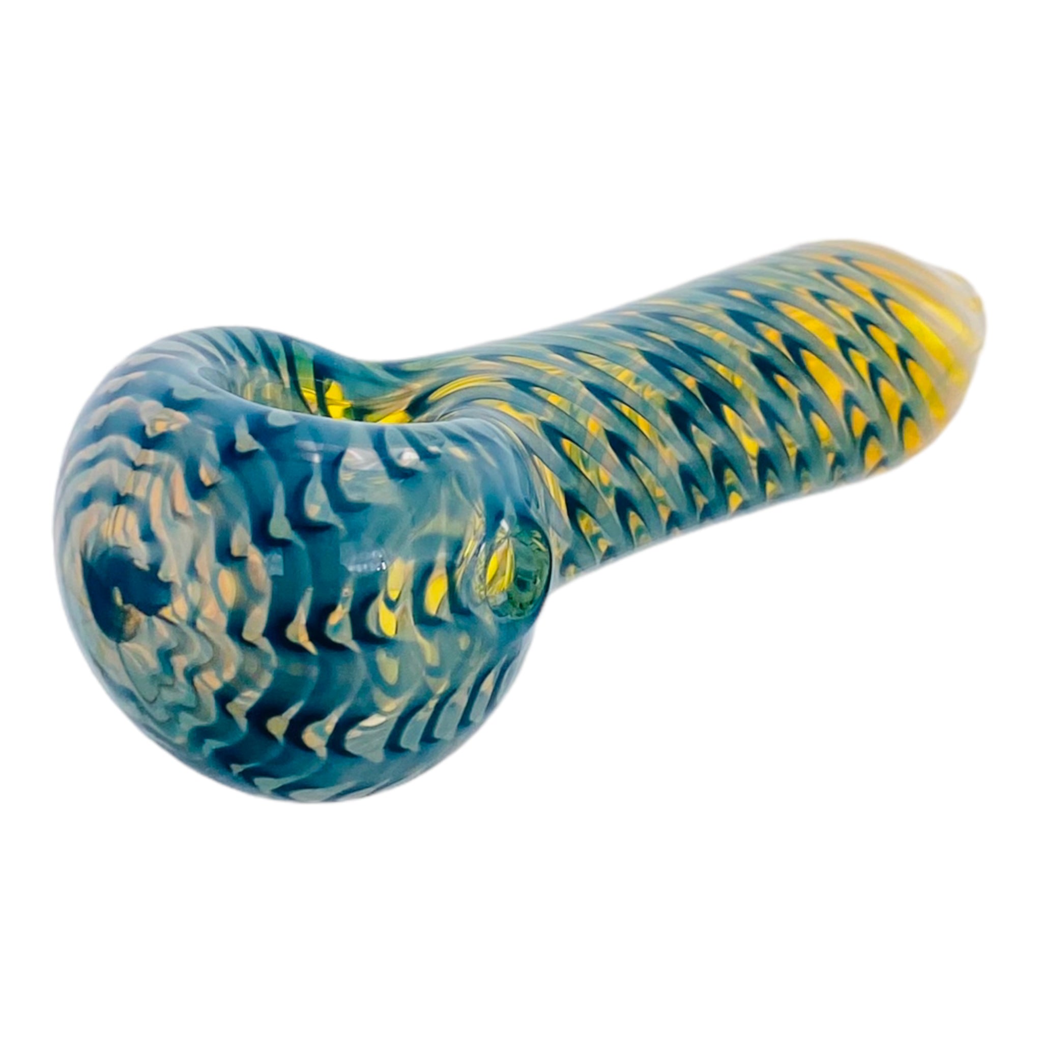 Color Changing Glass Pipe With Blue Wrap And Rake