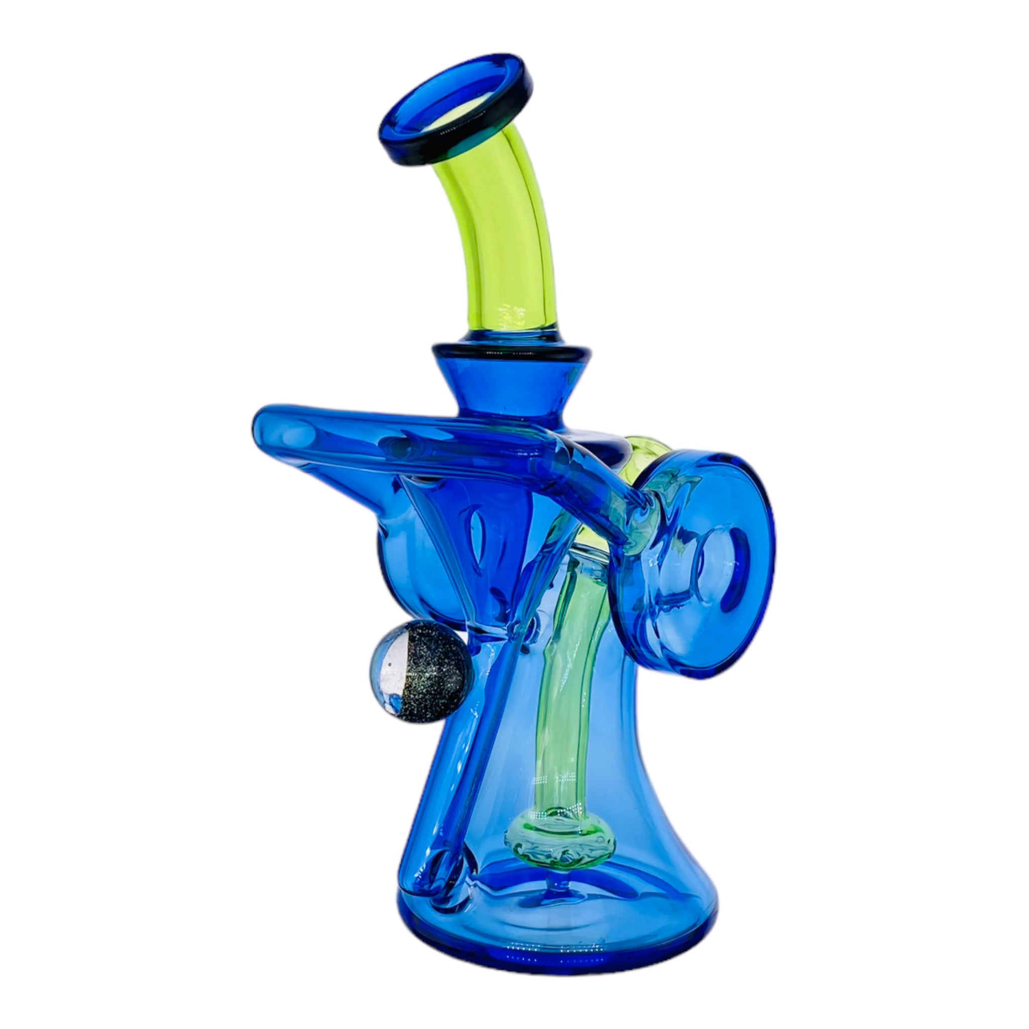 heady glass Cobalt Blue And Green Double Uptake Recycler Glass Dab Rig