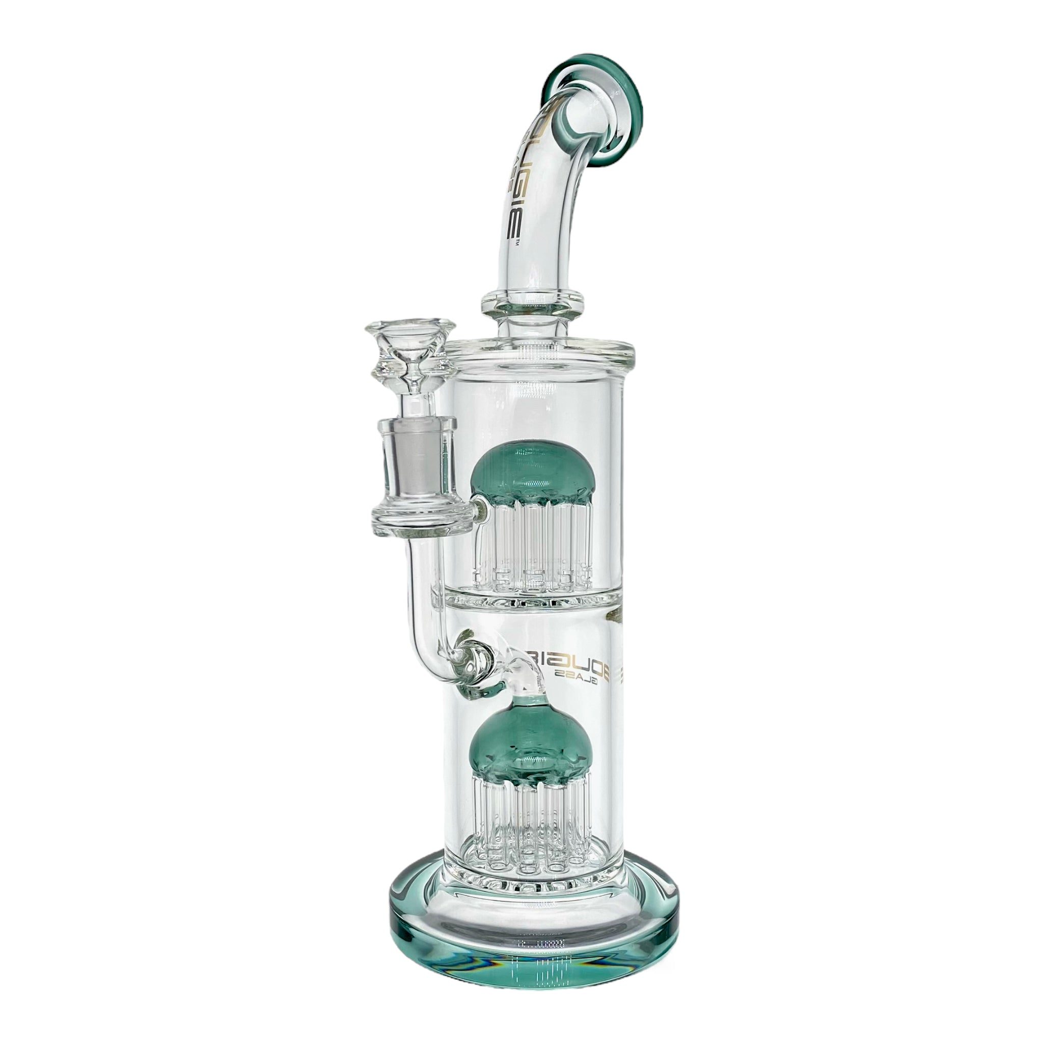 Bougie Glass Large Dab Rig With Dark Green Double Tree Perc 12 Inches Tall